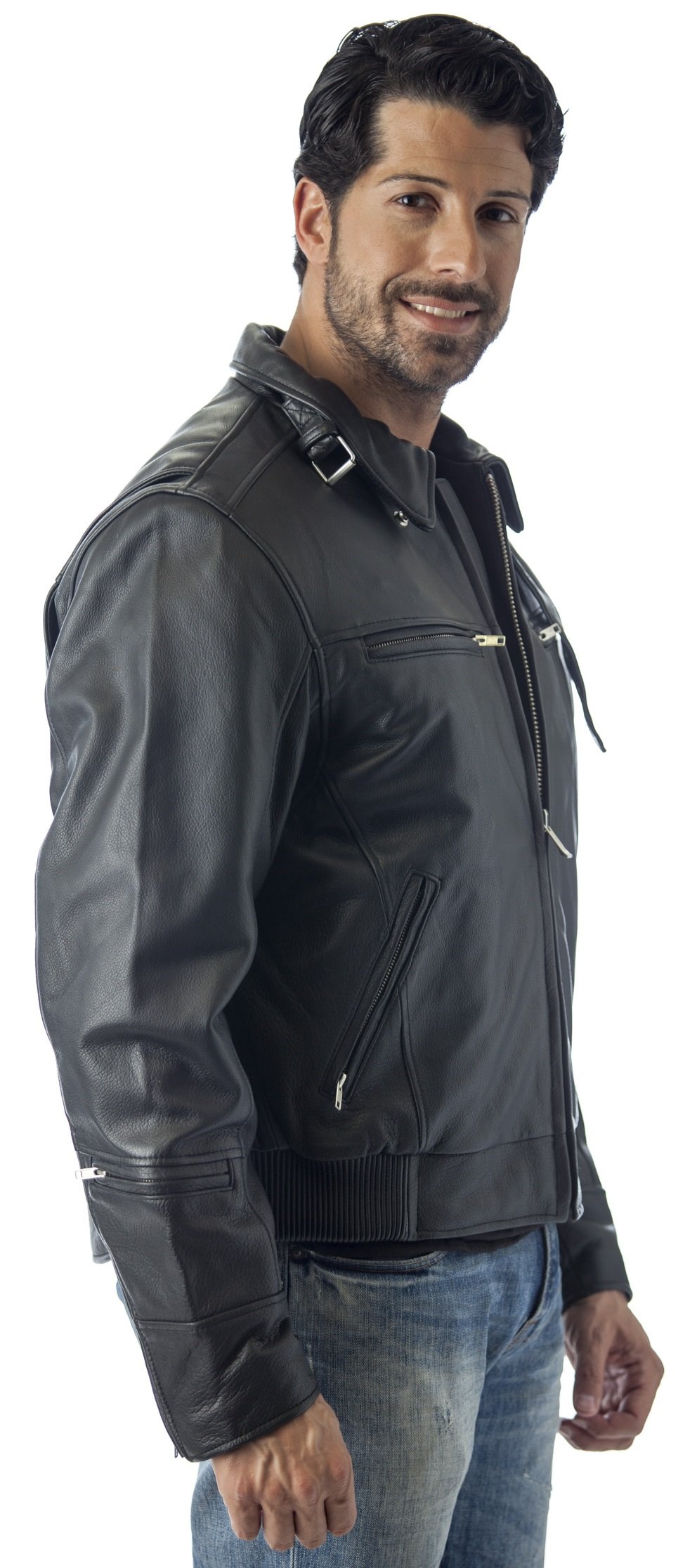 REED Men's Vented Leather Motorcycle Jacket with Biker Neck Warmer - Breathable Riding Gear for Harley, Cruiser & Street Bikes - Perfect for Commuting, Touring & Long Distance Rides