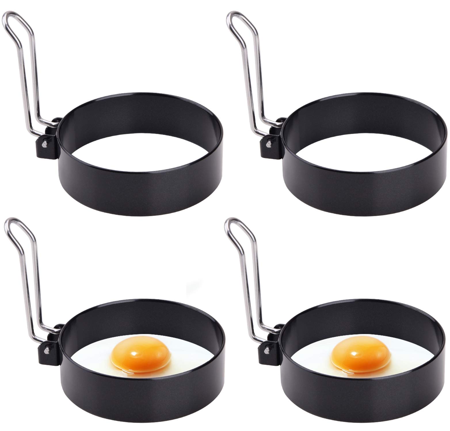 Professional Stainless Steel Non-Stick Egg Rings - 4PCS Round Pancake Mold for Perfect Fried Eggs, Pancakes & Sandwiches | Ideal for Breakfast, Brunch & Camping Cooking