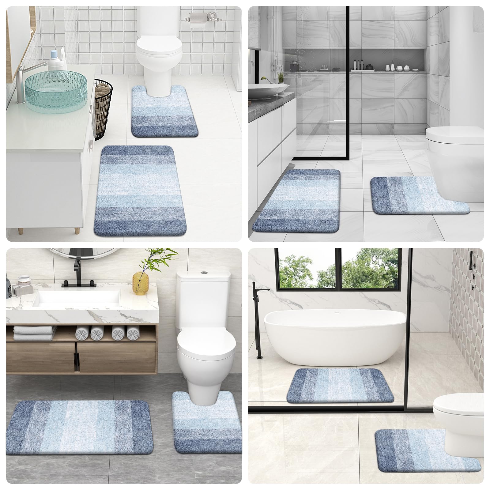 Olanly 2-Piece Soft Absorbent Microfiber Bathroom Rug Set - Non-Slip Machine Washable Plush Shaggy Bath Mats (30
