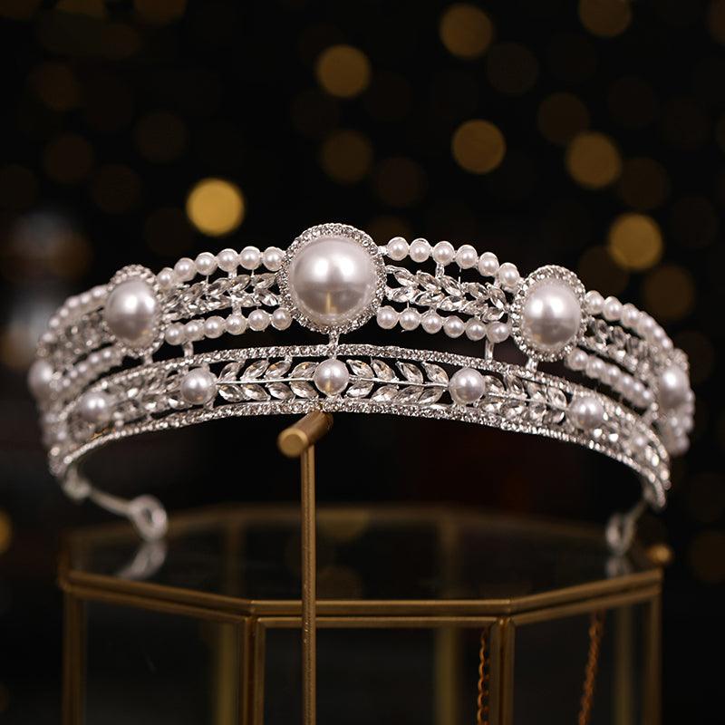 Korean Style Wedding Hair Accessories - Vintage Pearl Princess Tiara for Brides & Bridesmaids - Perfect for Weddings, Prom, and Special Occasions