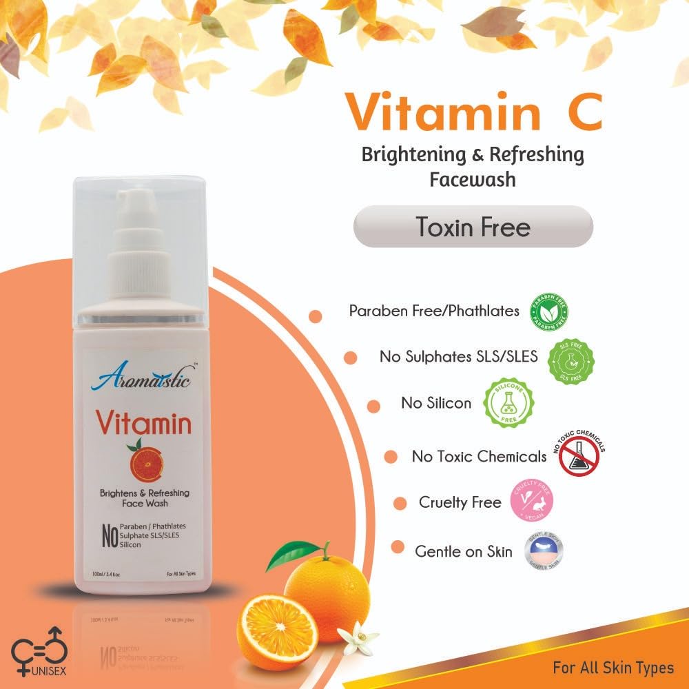 Vitamin C & Niacinamide Face Wash for Men & Women - Brightening, Acne Removal, Anti-Aging & Wrinkle Control - Paraben & Sulfate Free Cleanser for Dry Skin - Perfect for Daily Skincare Routine & Glowing Complexion