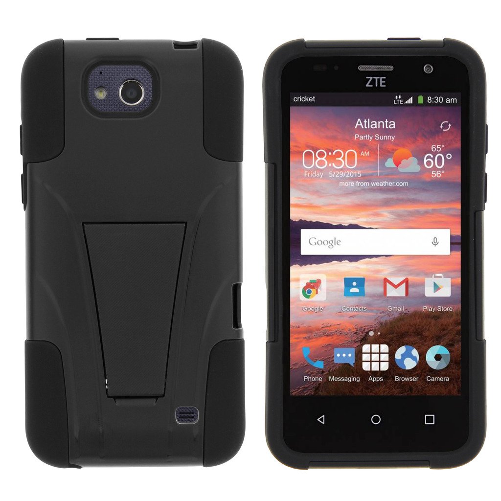 TurtleArmor Dual Layer Hybrid Shockproof Case for ZTE Maven, Fanfare & Atrium - Gel Max Silicone Hard Shell with Kickstand (Black) | Perfect for Everyday Protection & Hands-Free Viewing
