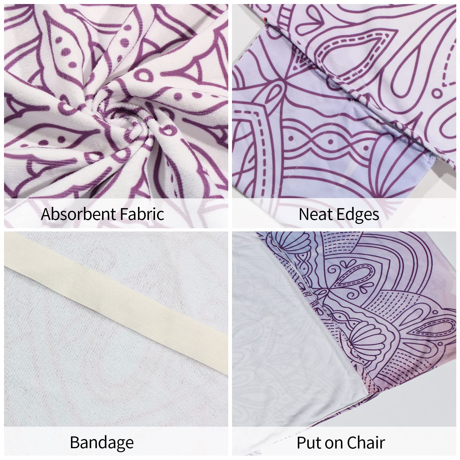 Bohemian Beach Chair Cover with Side Pockets - Thick Quick-Dry Chaise Lounge Towel Cover for Pool, Sunbathing, Garden & Hotel Use - Non-Slip Design (Purple) - Perfect for Vacation, Resort Relaxation and Outdoor Lounging