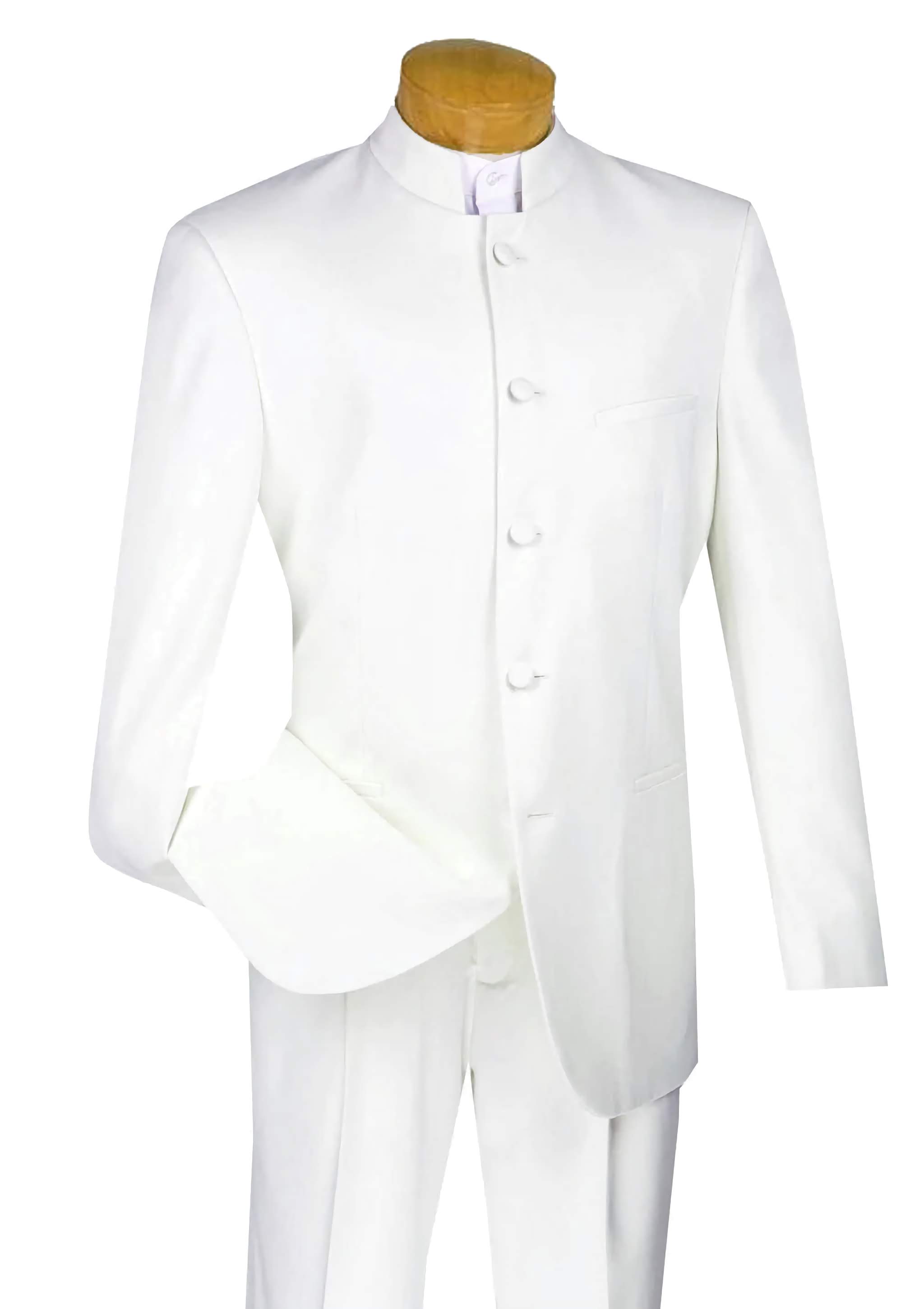 King Collection Men's 2-Piece Banded Collar Tuxedo Suit in White | Slim Fit Formal Wear for Weddings, Prom & Black Tie Events