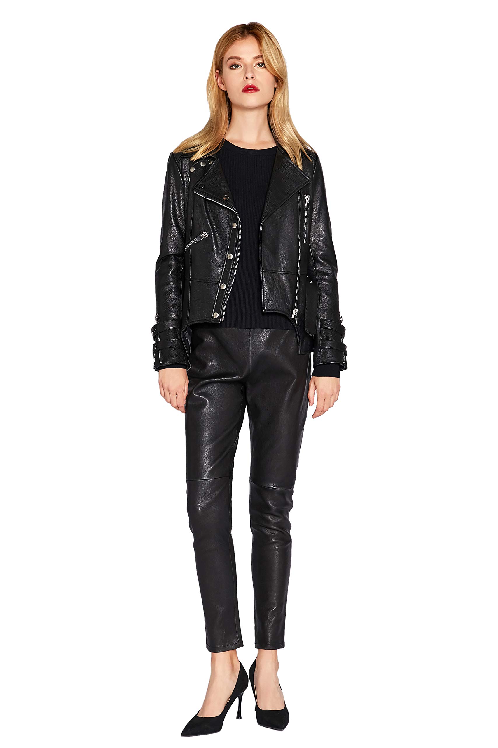 Women's Stretchy High-Waisted Leather Leggings - Skinny Faux Leather Pants in Black by SmartUniverseWear | Perfect for Night Out, Date Night & Casual Wear