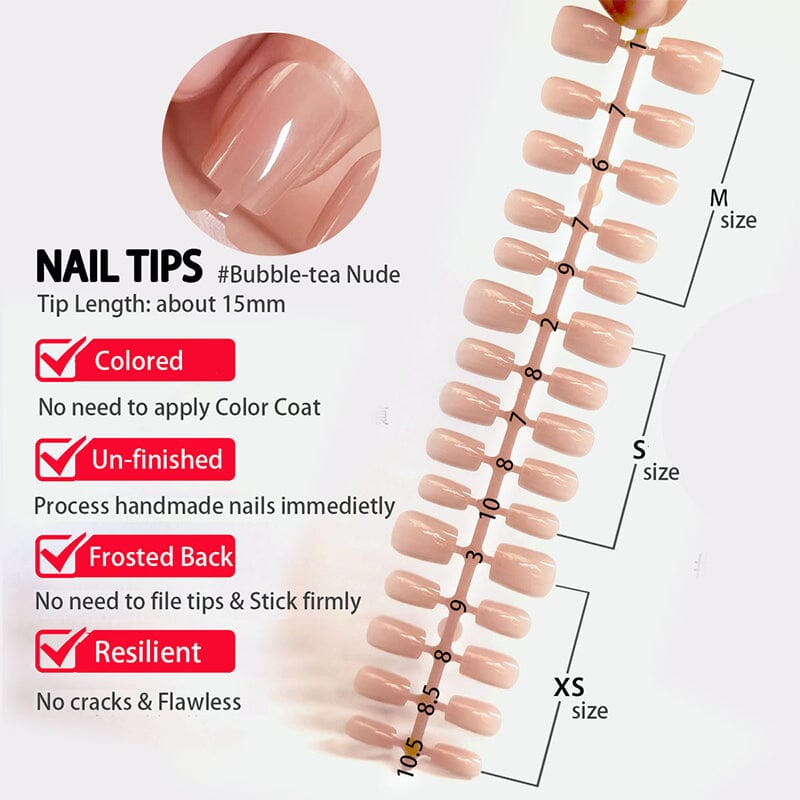 30pcs Short Square Press on Nails - 15 Sizes Grapefruit Blush False Nail Tips for Natural Look | Perfect for Daily Wear, Parties & Special Occasions