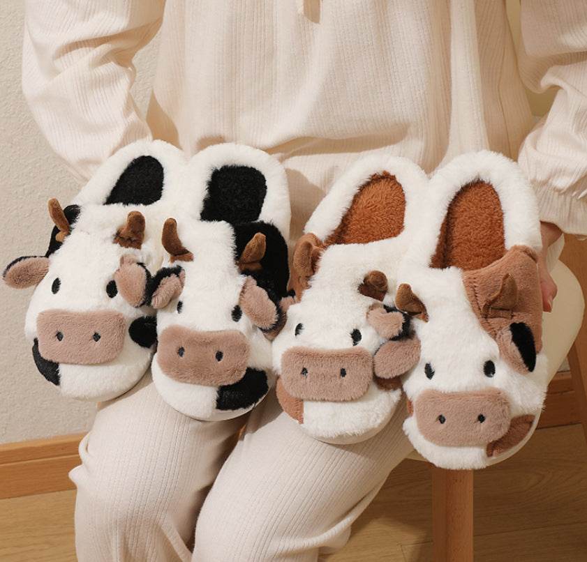 Fluffy Cow Slippers for Women & Men - Soft Cloudy House Shoes with Non-Slip Sole | Cozy Indoor/Outdoor Winter Slippers for Home, Office & Gift Giving
