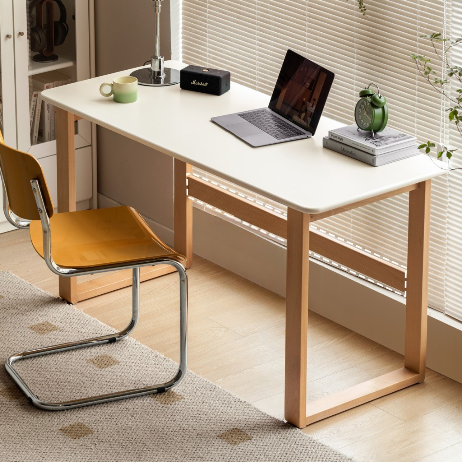 Premium Beech Solid Wood Writing Computer Desk - Modern Home Office Desk for Work & Study - Perfect for Small Spaces, Apartments & Dorm Rooms