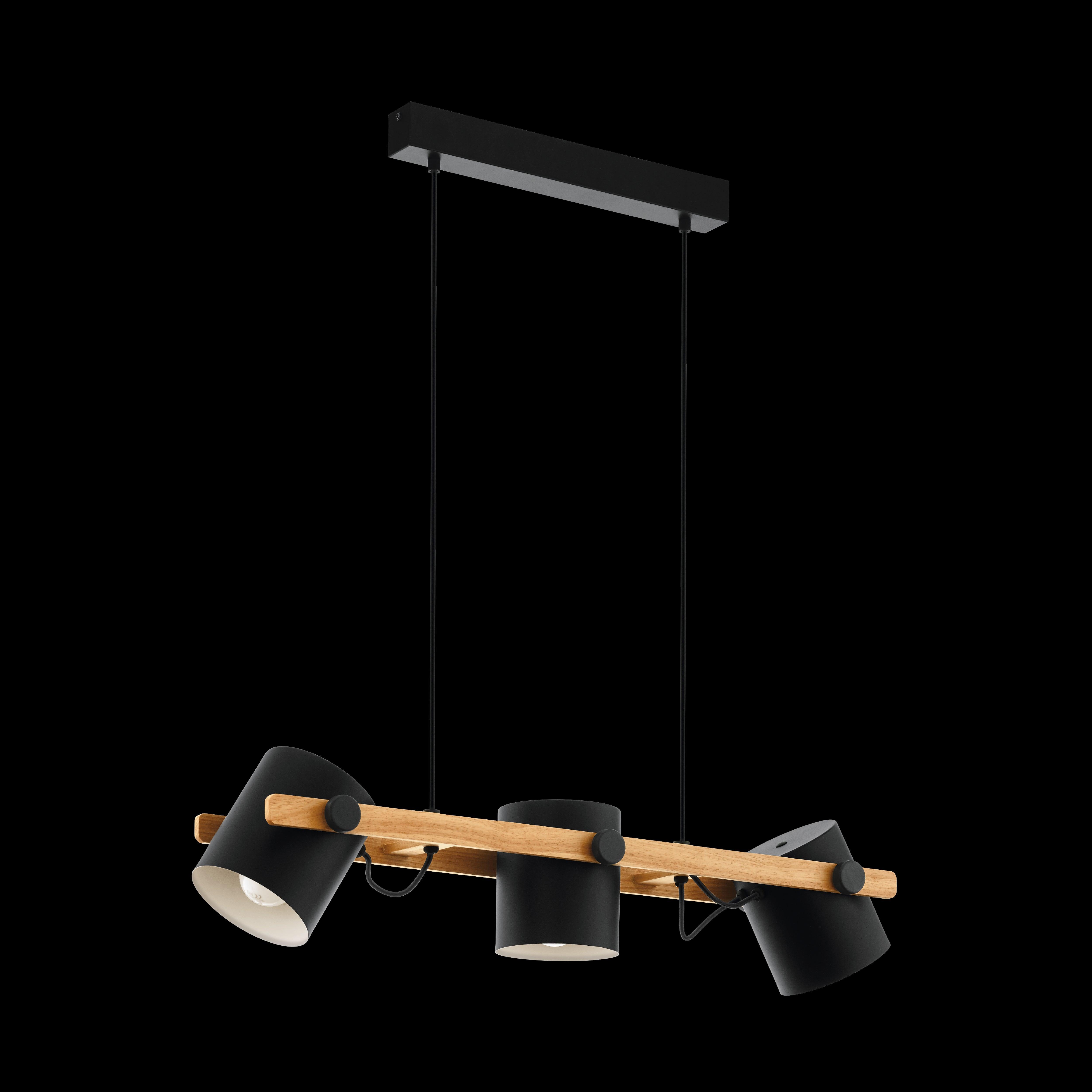 Eglo Hornwood Wooden Bar Ceiling Pendant Light with Black Shades - Modern Farmhouse Lighting for Kitchen Island, Dining Room & Bar Counter
