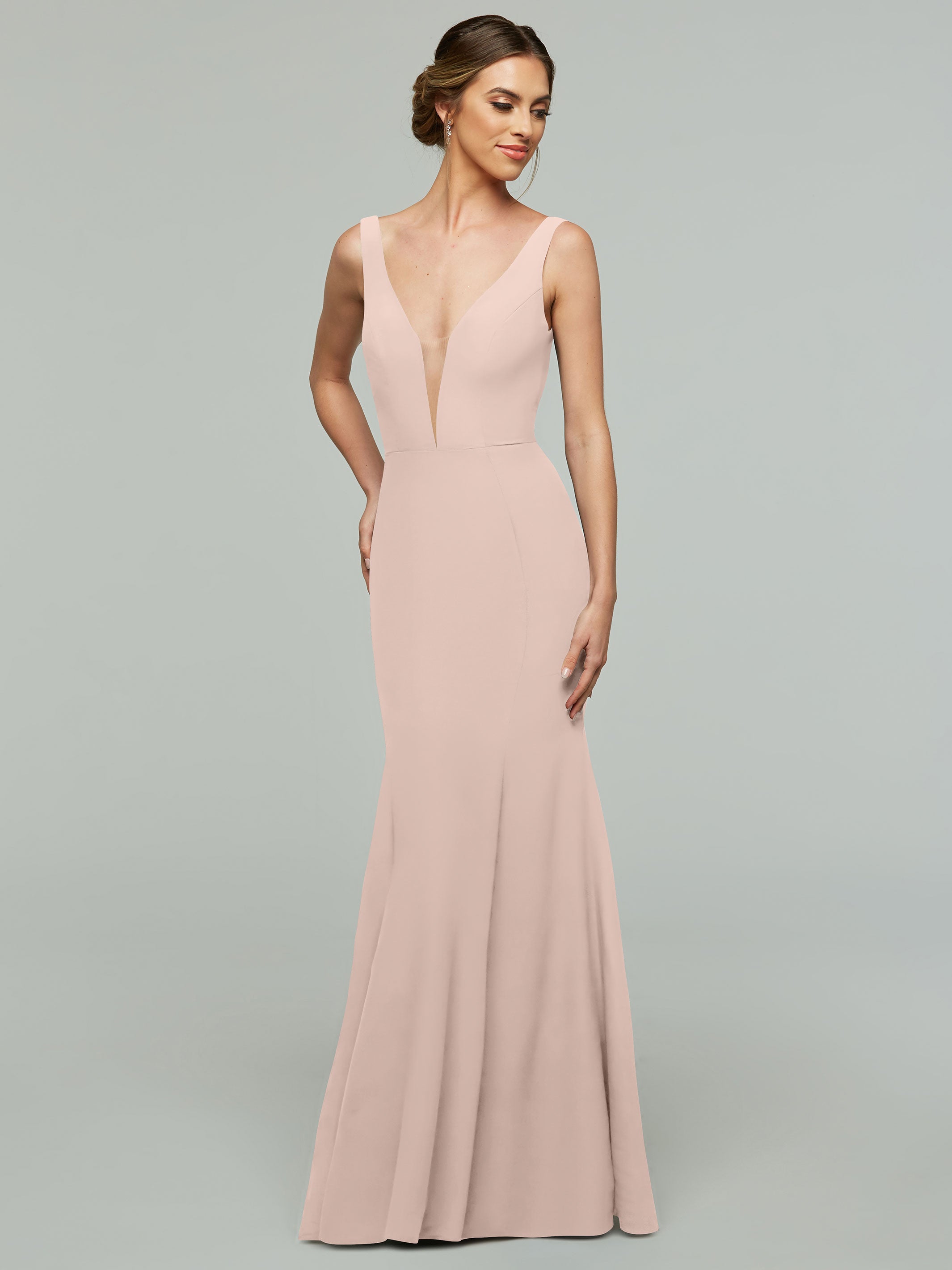 Elegant 83010 Mermaid Stretch Chiffon Bridesmaid Dress with Plunging V-Neckline - Perfect for Beach Weddings, Formal Events & Evening Parties