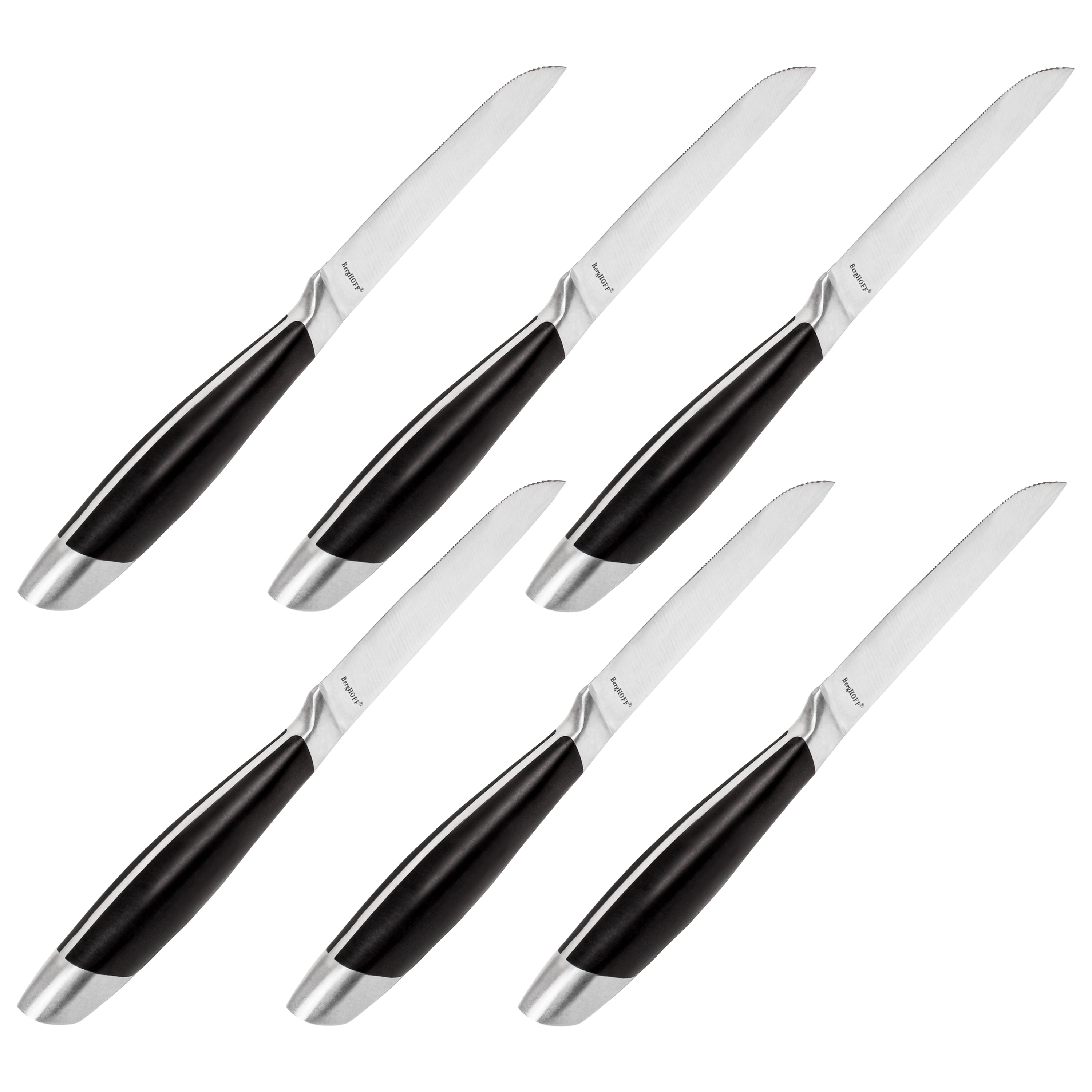 BergHOFF Essentials Geminis 4.75-Inch Stainless Steel Steak Knives - Set of 6 Sharp Serrated Blades for Steak, Meat & Fine Dining - Dishwasher Safe & Durable Kitchen Cutlery