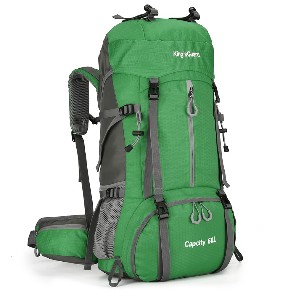 WIYPRQZ 60L Waterproof Hiking Backpack with Rain Cover - Lightweight Camping Backpack for Men & Women - Perfect for Outdoor Adventures, Travel, Climbing & Fishing (Green)