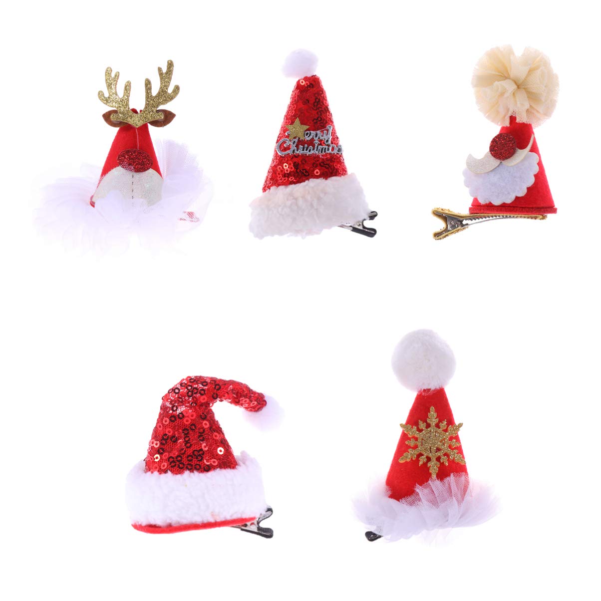 5pcs Glitter Sequin Christmas Hair Clips Set - Snowflake Reindeer Santa Hat Barrettes for Women Girls Holiday Party Favors | Christmas Gift, Xmas Accessories, Festive Hairstyle Decorations