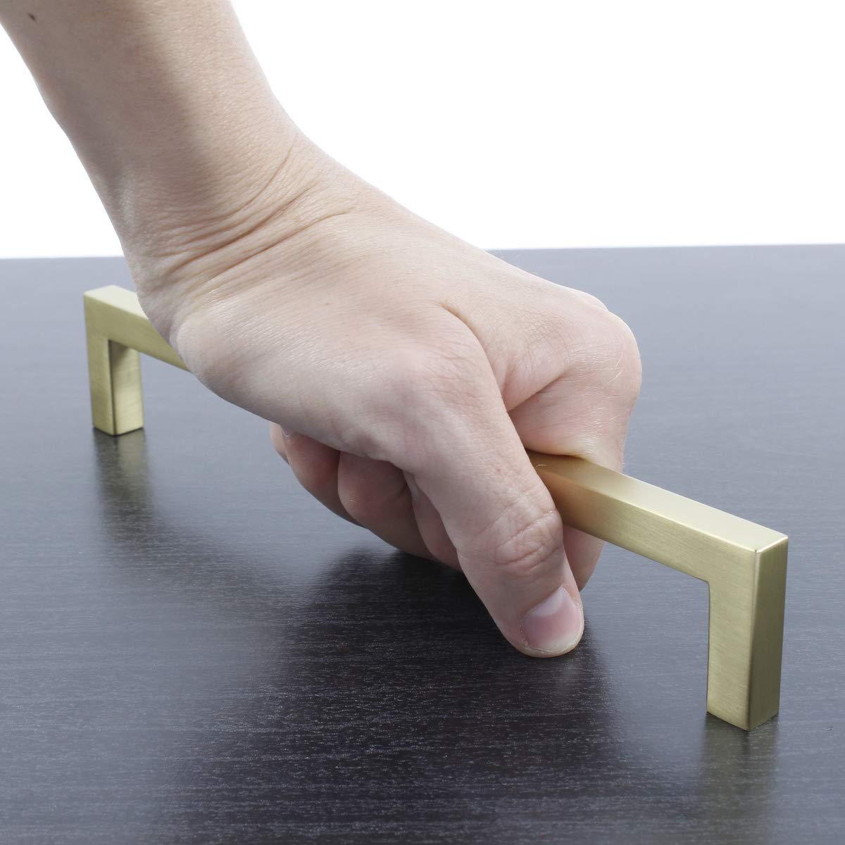 10 Pack Brushed Brass Square Cabinet Pulls - 7 9/16