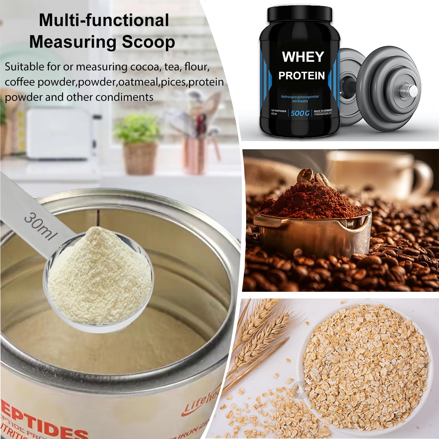 Premium Stainless Steel Measuring Spoons Set - Dual Sided 30g & 40g Coffee Scoop with Long Handle for Precise Measuring of Coffee, Espresso, Powder, Flour & Liquids - Ideal for Home Baristas, Baking & Kitchen Use