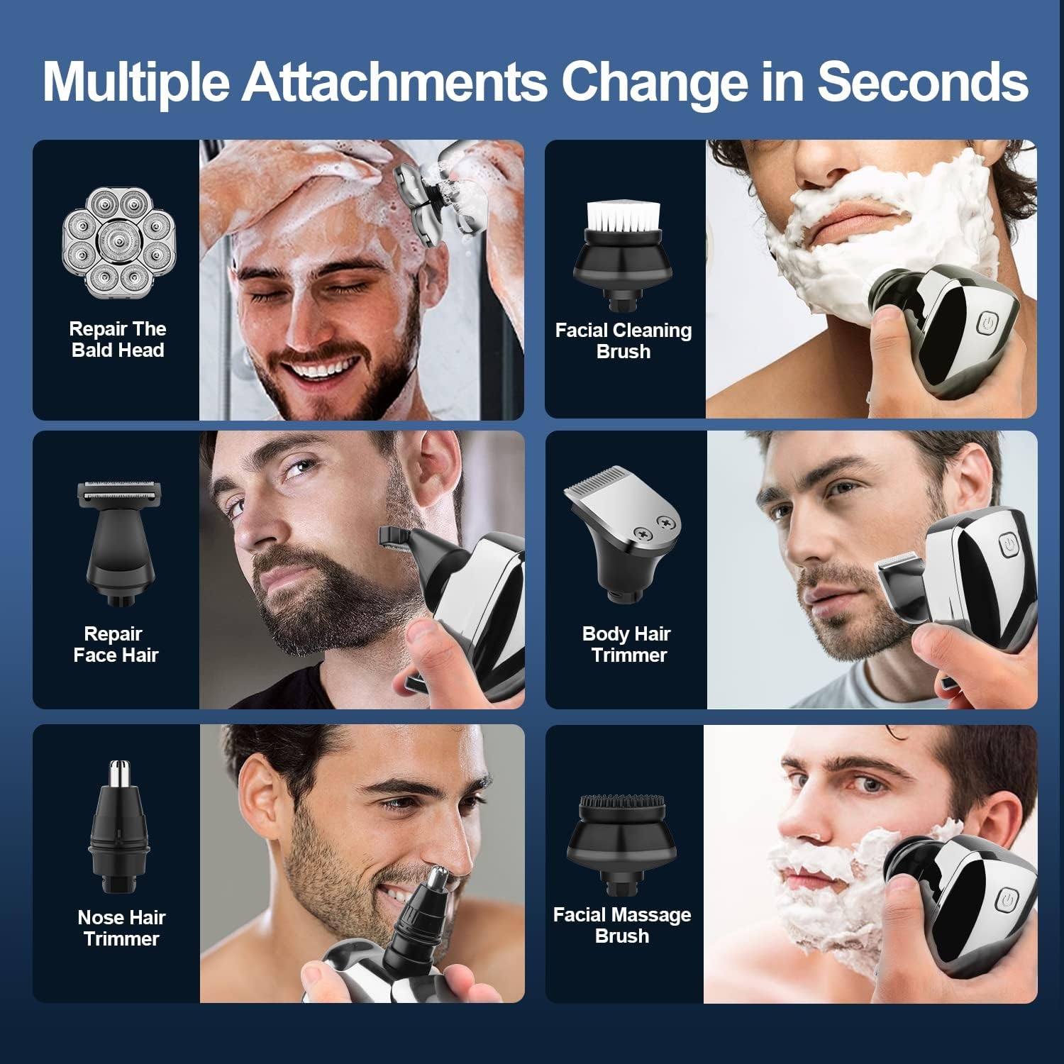 6-in-1 9D Cordless Rechargeable Head Shaver for Men - IPX7 Waterproof LED Electric Razor for Bald Heads | Perfect for Travel, Gym & Daily Grooming