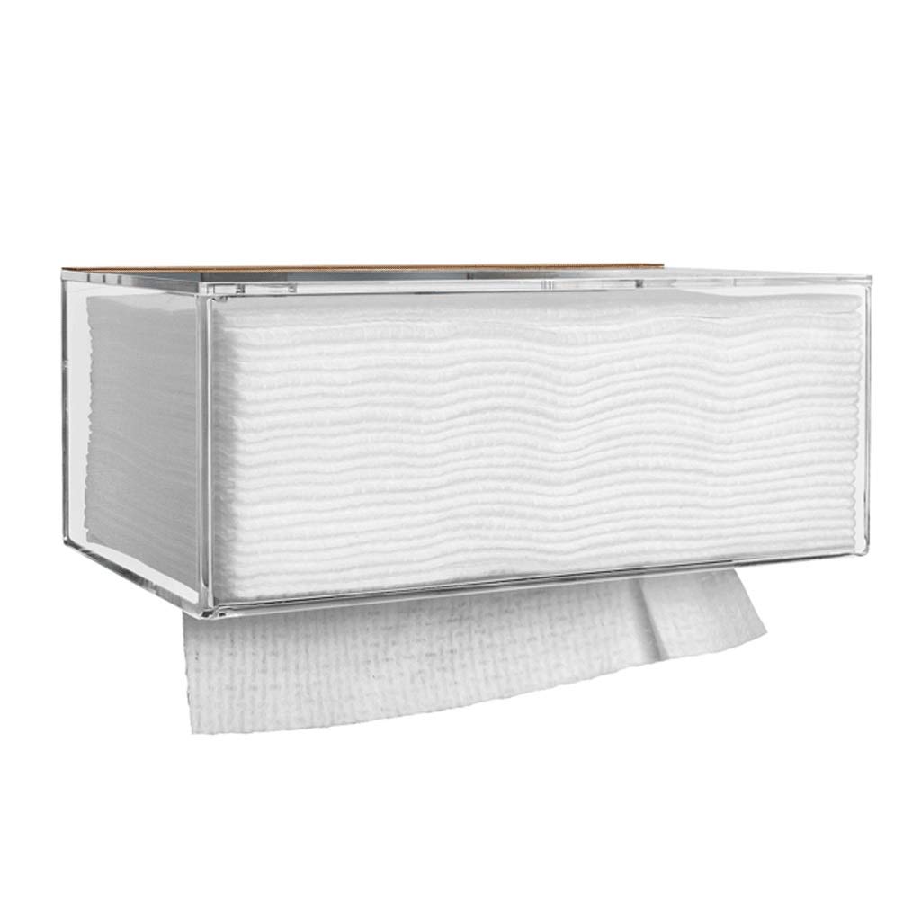 Wall Mount Acrylic Toilet Paper Holder with Lid - Multi-Fold Paper Towel Dispenser for Bathroom & Kitchen (S, L) - Non-Marking Glue + 4 Hooks - Space Saving Storage Solution for Homes, Offices & Restrooms