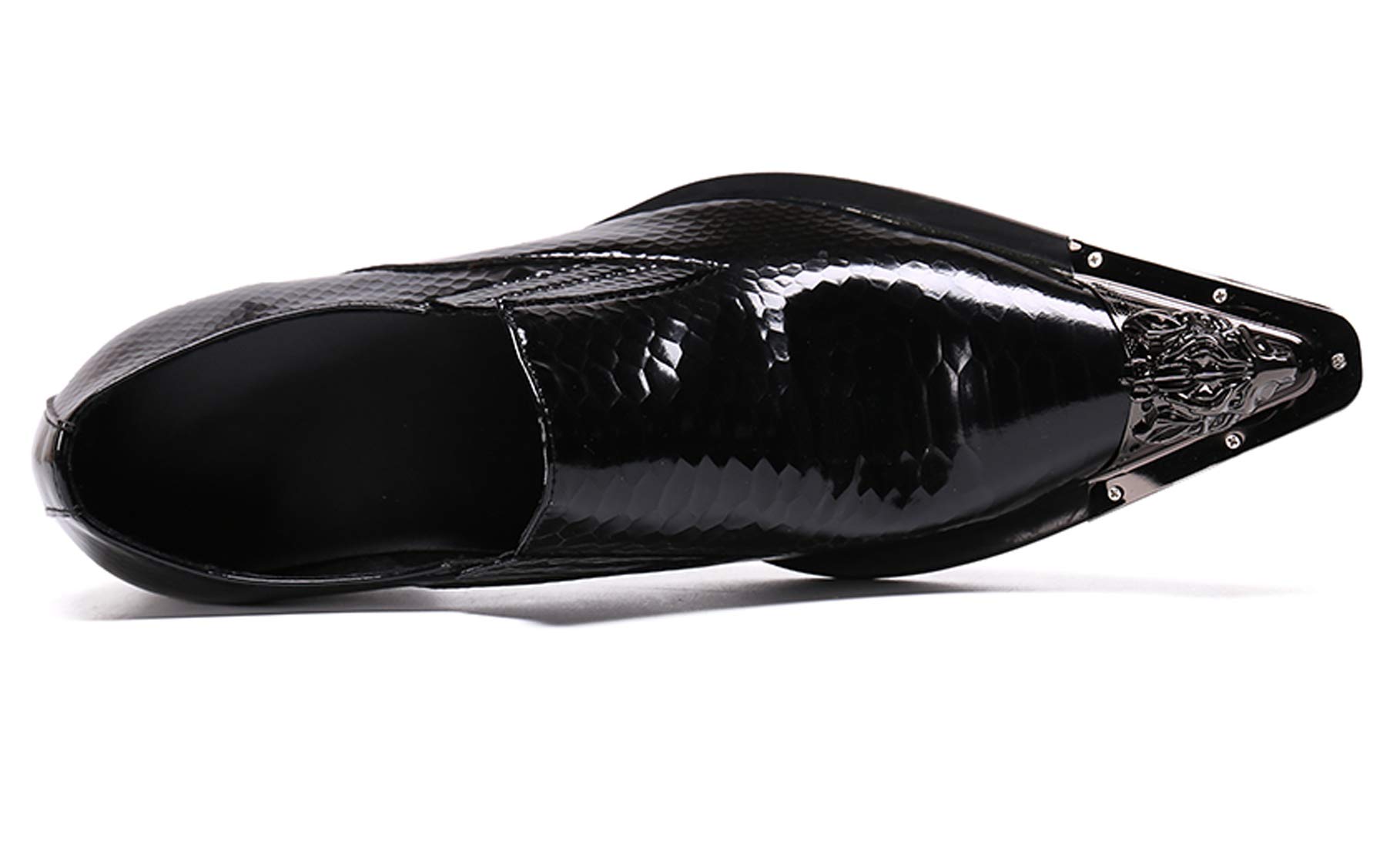Santimon Men's Pointed Toe Loafers - Shiny Patent Leather Dress Shoes with Stylish Metal Tip for Western Fashion | Perfect for Business, Office & Formal Occasions