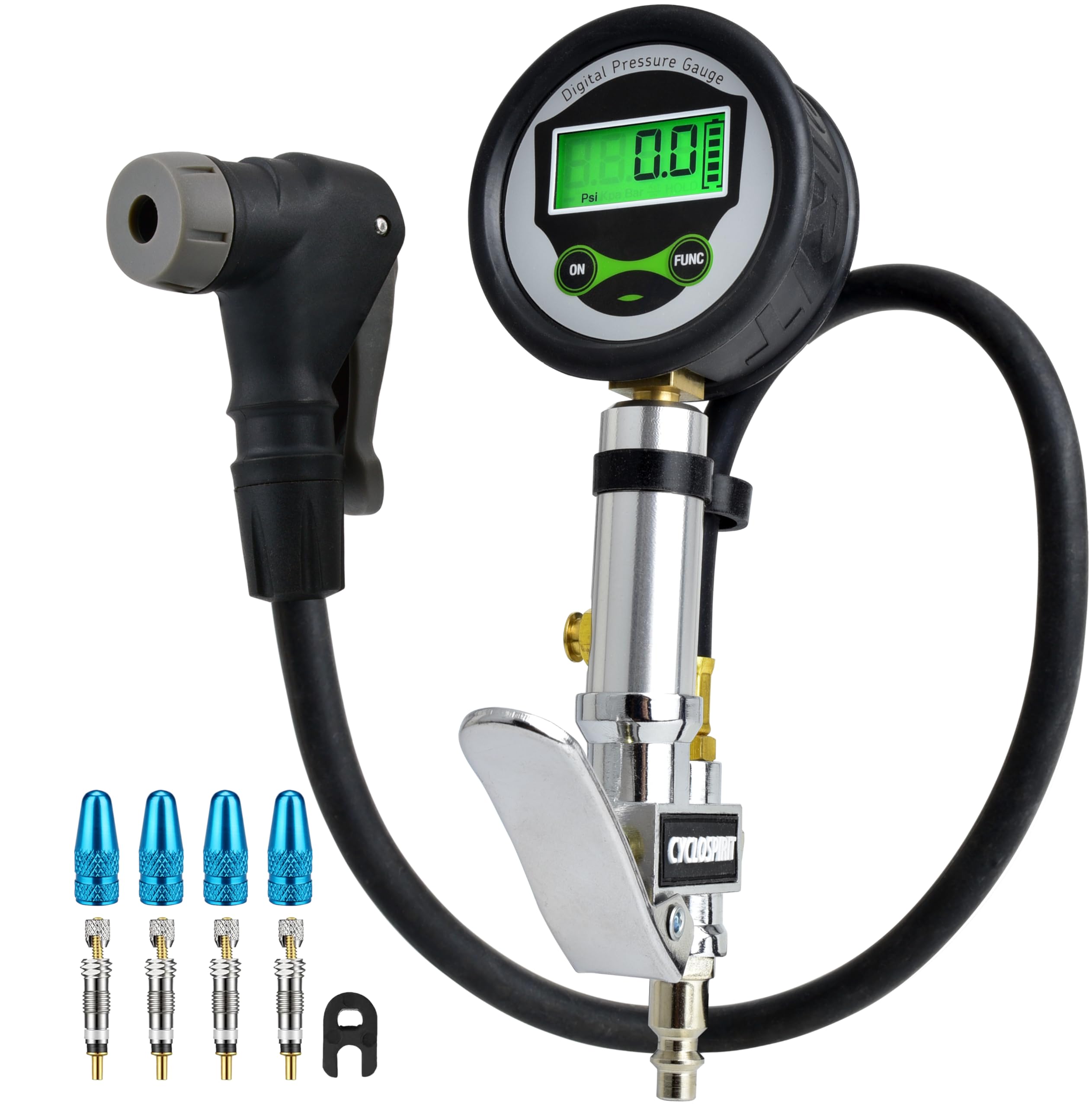 Digital Bicycle Tire Inflator Gauge with Auto-Select Valve - Presta & Schrader Compatible Air Pump for Road Bikes, Mountain Bikes & E-Bikes | Portable Bike Accessories for Cycling, Commuting & Outdoor Adventures