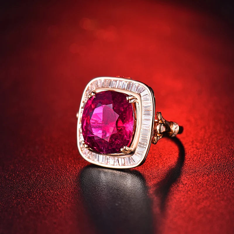 18K Rose Gold Tourmaline Ring & Pendant Set with Diamonds - Elegant Dual Jewelry for Weddings & Special Occasions
