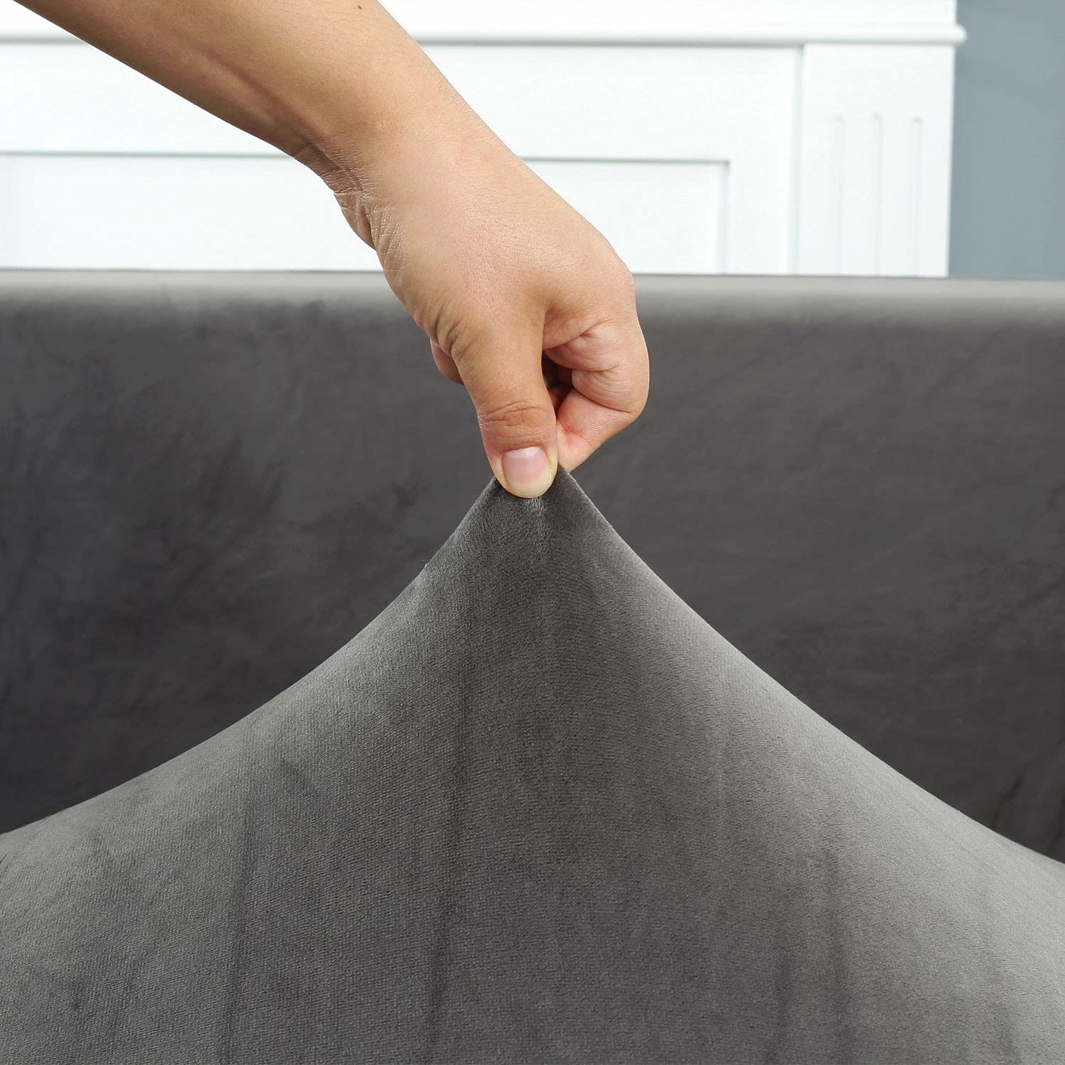Stretch L-Shaped Sectional Sofa Slipcover - 3+3 Seat Couch Cover for Pets & Kids, Gray - Durable Furniture Protector for Living Room, Chaise Lounge & Sectional Sofa Set (Perfect for Family Homes with Pets & Children)