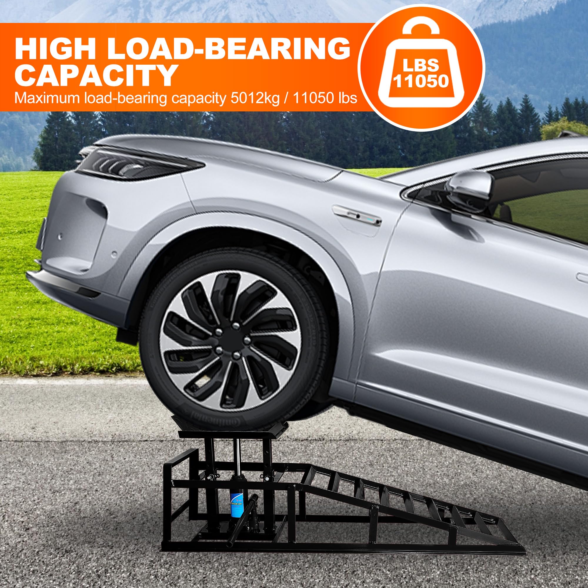 2 Pack Heavy Duty Hydraulic Car Ramps - 11050LBS (5 Ton) Capacity, 9