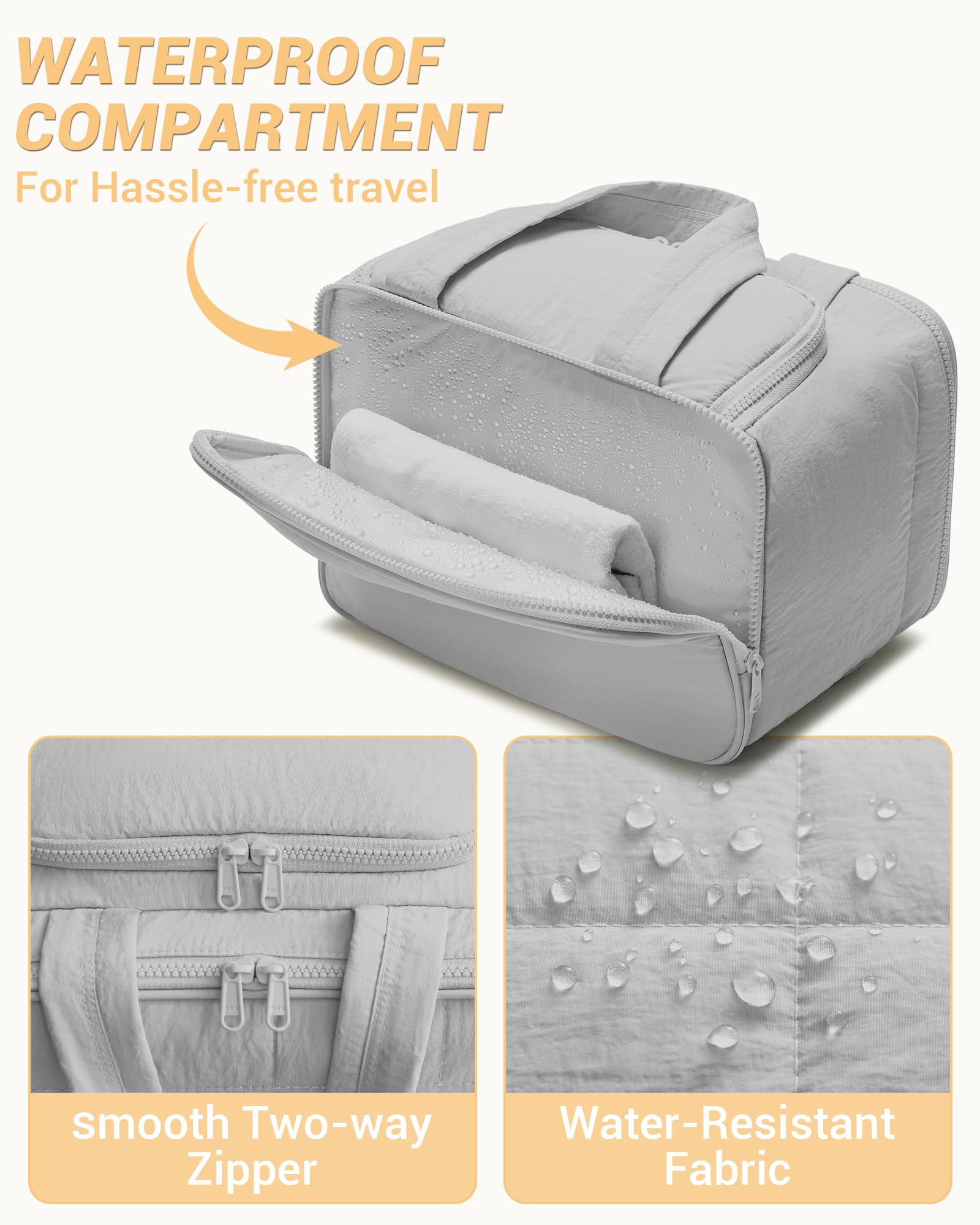Quilted Travel Toiletry Bag for Women - Lightweight Cosmetic Organizer with Handle for Makeup, Accessories & Essentials | Perfect for Vacation, Gym & Business Trips (Grey)