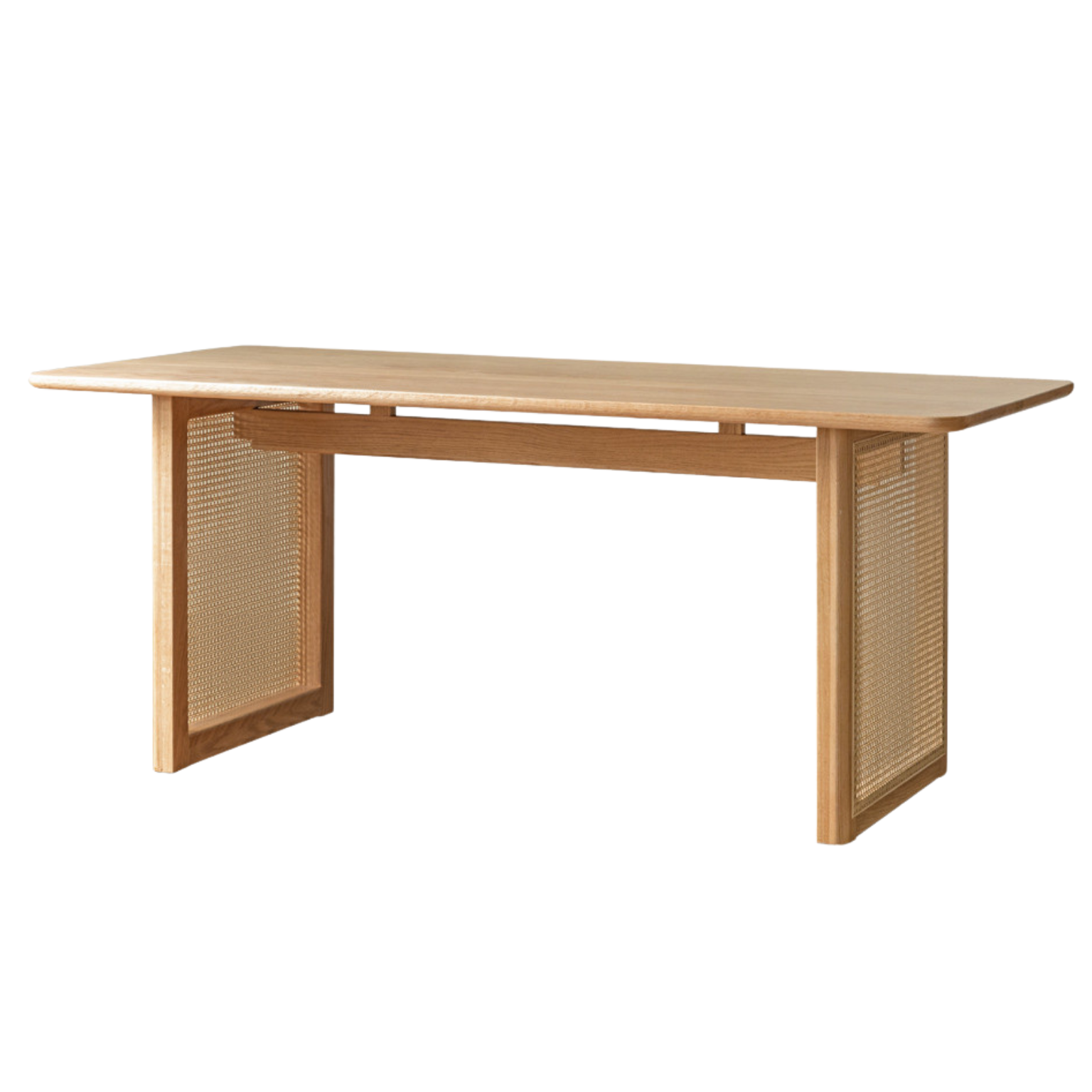 Solid Oak Wood Rattan Dining Table - Rustic Farmhouse Style for Indoor and Outdoor Use