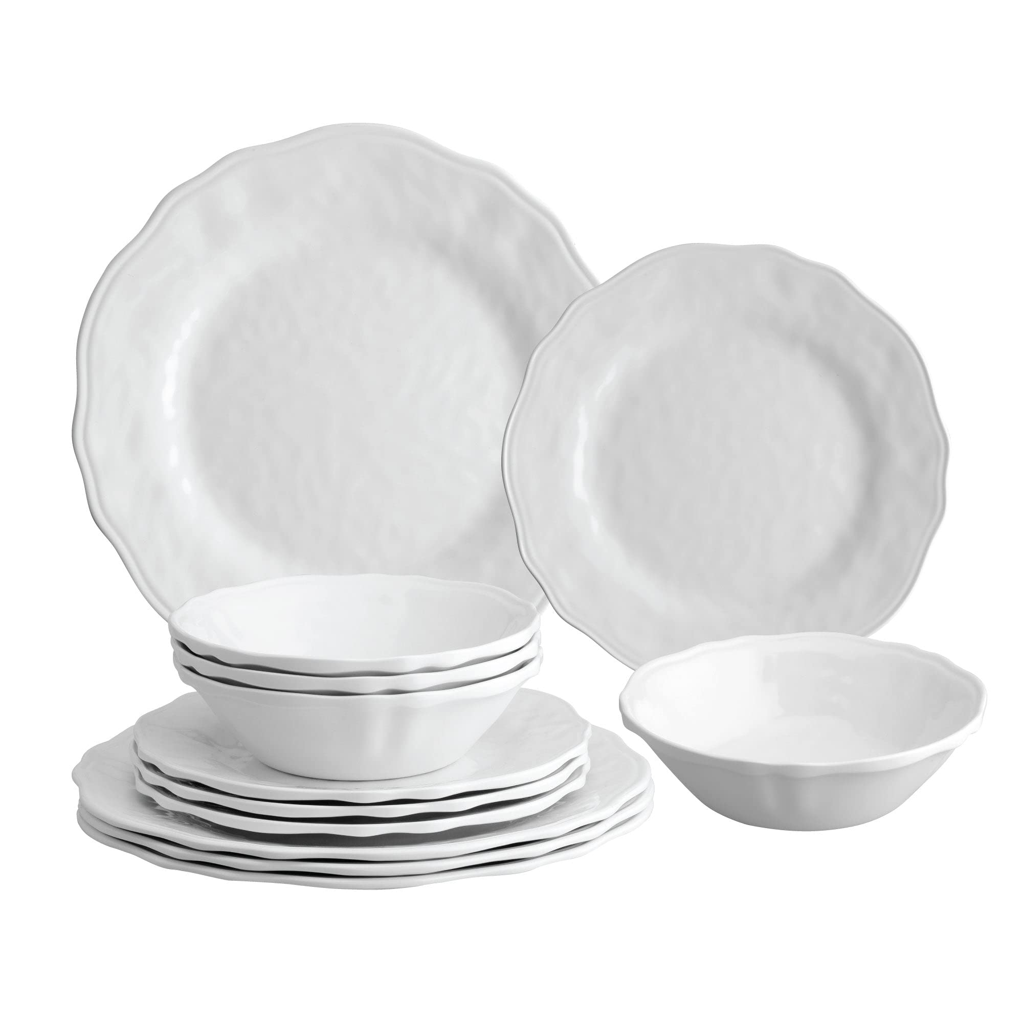 UPware 12-Piece Melamine Dinnerware Set - 4 Dinner Plates, 4 Salad Plates & 4 Bowls for Durable & Stylish Dining - Perfect for Outdoor Picnics, Camping & Everyday Family Meals (Dimple Design)