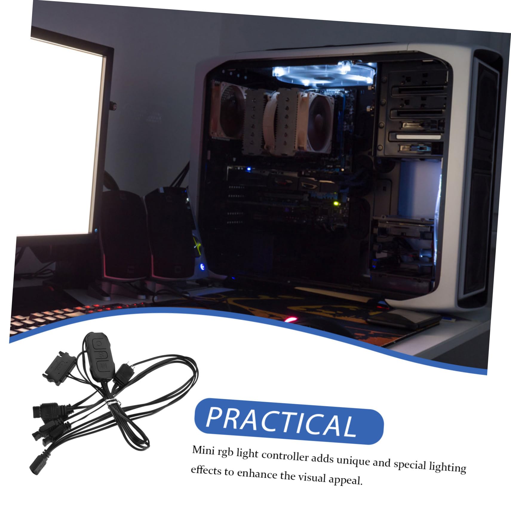 ARTIBETTER Mini RGB Lighting Hub with Adapter - Customizable Controller for PC Modding & Gaming Setup - Black (Perfect for Desktop Customization & Gaming PC Builds)