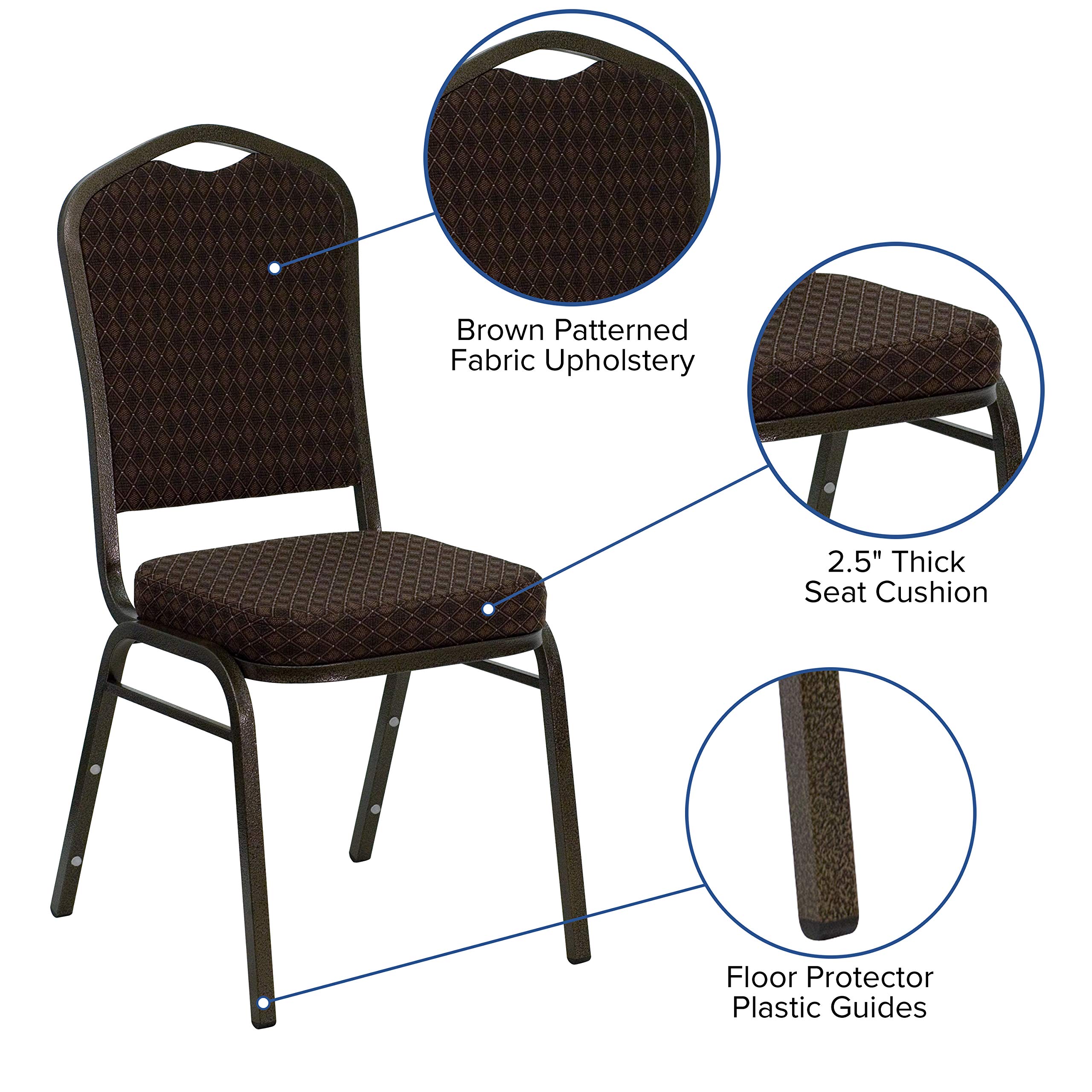 EMMA + OLIVER Crown Back Banquet Chair - Brown Patterned Fabric with Gold Vein Frame - Elegant Dining Room & Wedding Event Seating
