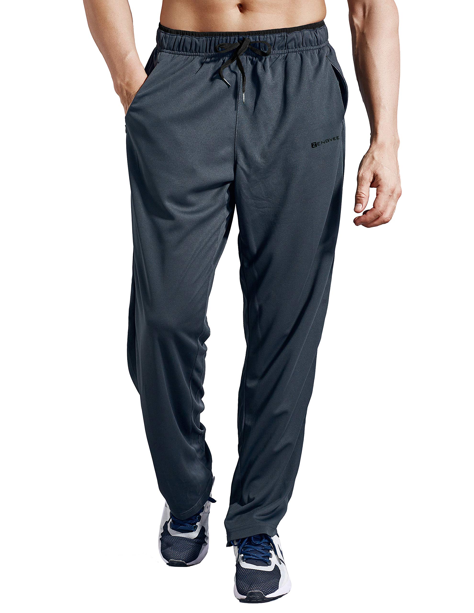 ZENGVEE Men's Sweatpants with Zipper Pockets - Open Bottom Athletic Jogging Pants for Gym, Running, Workout & Training | Comfortable Casual Wear for Sports & Lounge