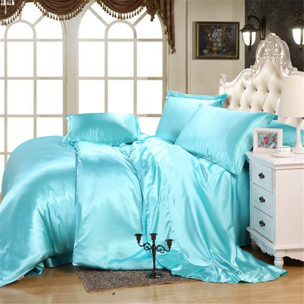 Luxury 500 GSM 3-Piece King Size Comforter Set - 100% Silky Satin Hotel Quality Bedding (1 Comforter + 2 Pillow Shams) in Aqua Blue - Perfect for Master Bedrooms & Guest Rooms