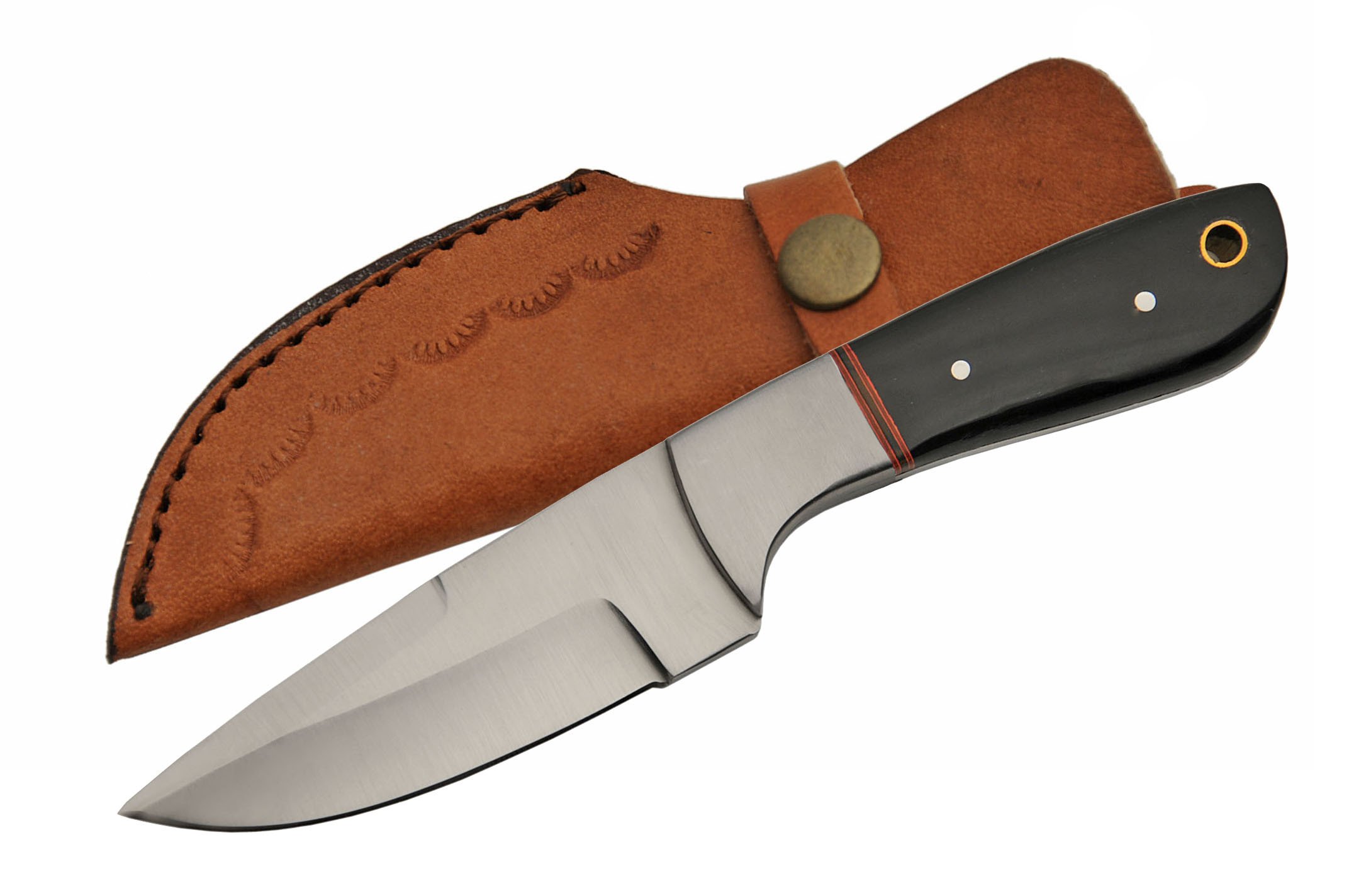 SZCO Supplies Premium Horn Hunting Knife - Durable Fixed Blade with Leather Sheath for Outdoor, Camping & Survival - Perfect for Hunting, Skinning & Bushcraft