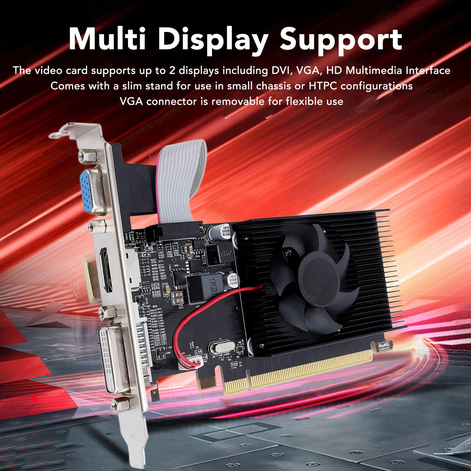 AMD Radeon R5 230 2GB GDDR3 64-bit PCIe Graphics Card with Cooling Fan - HDMI/DVI/VGA Outputs for PC Gaming & Office Work - Ideal for Casual Gaming, Multimedia & Home Office Use