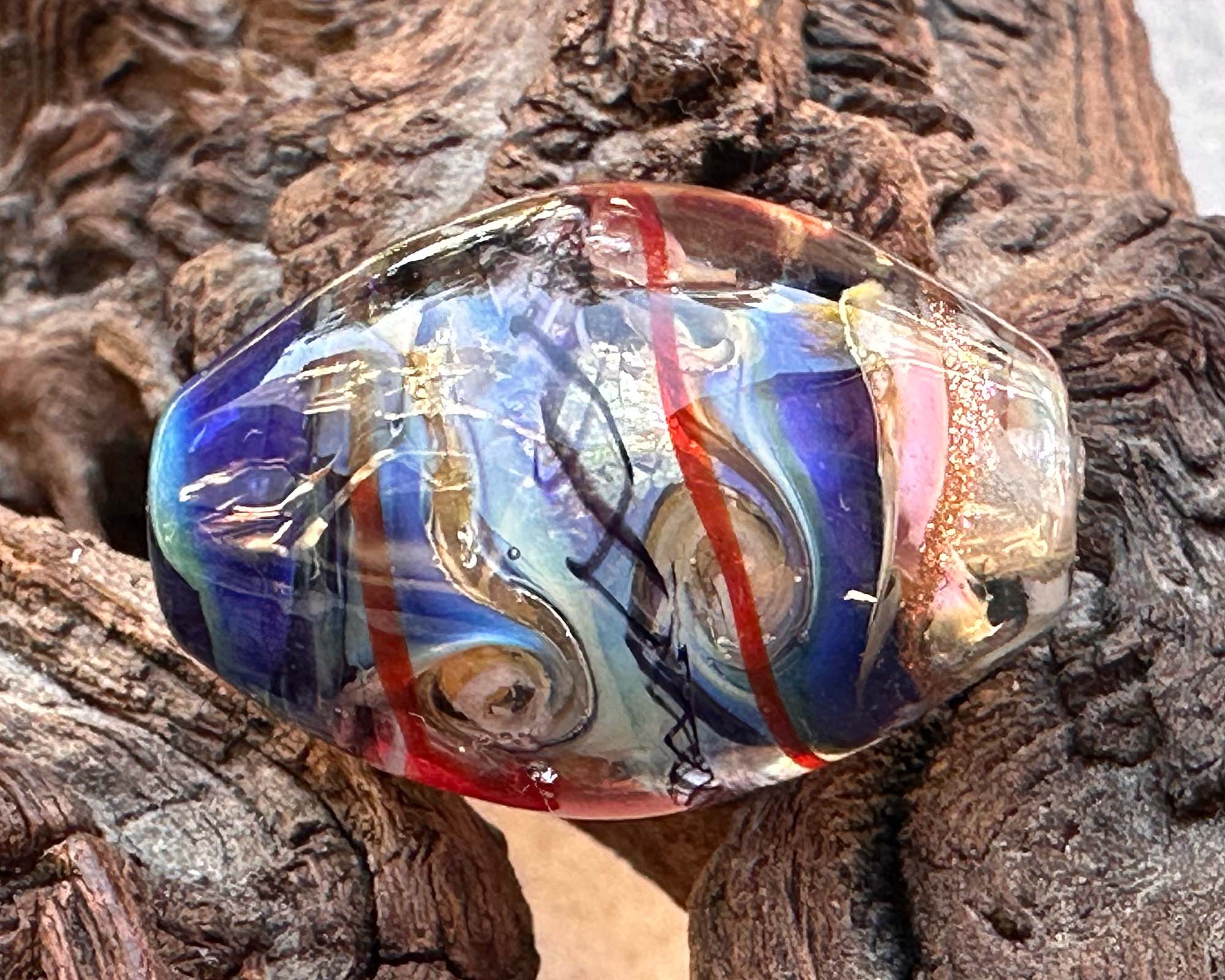 Handmade Eclectic Blue Lampwork Glass Focal Bead SRA - Perfect for Jewelry Making, DIY Crafts & Beading Projects