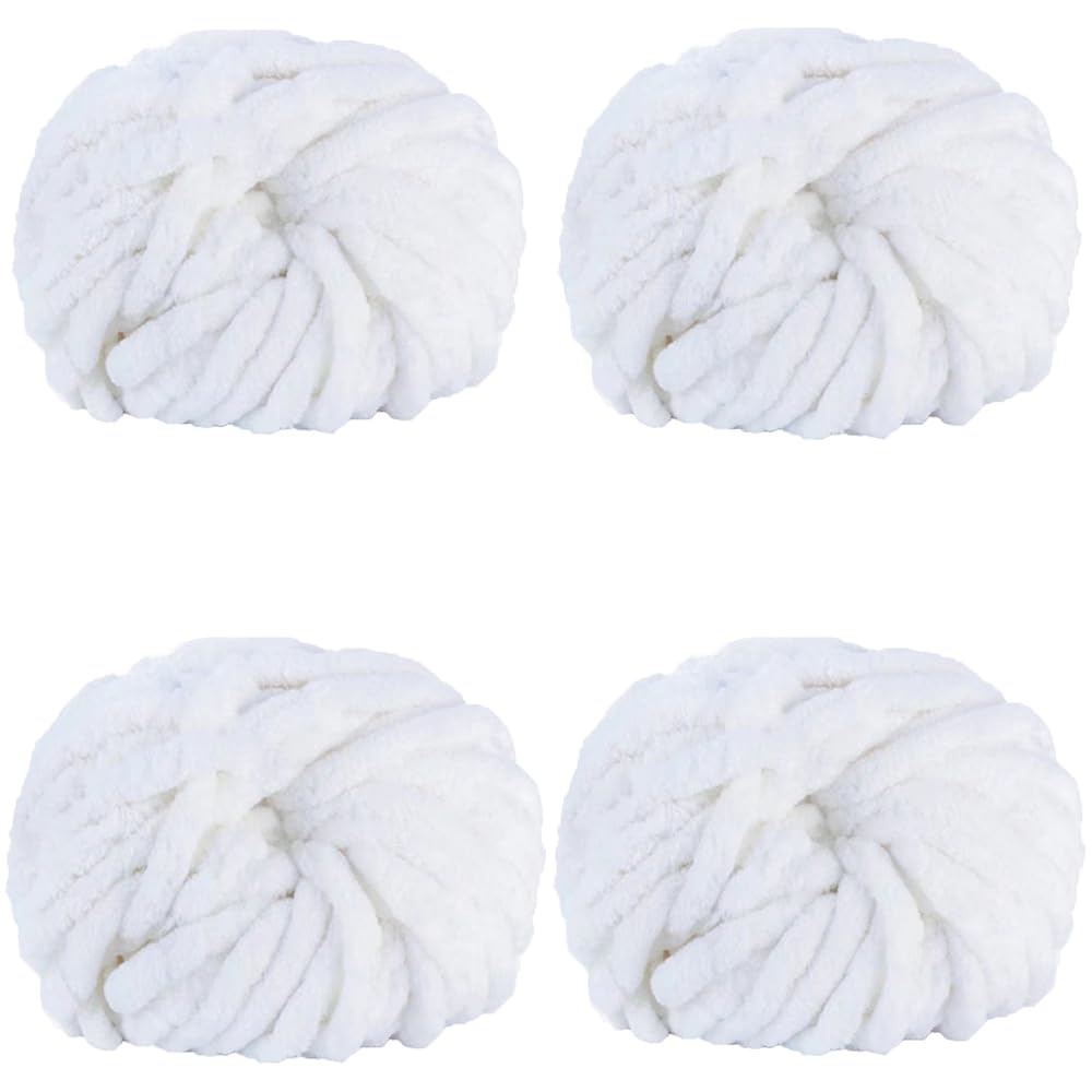 Chunky Knit Chenille Yarn - Super Soft Arm Knitting Yarn for Blankets, Scarves & DIY Crafts (1kg, White) - Perfect for Baby Blankets, Home Decor & Handmade Gifts