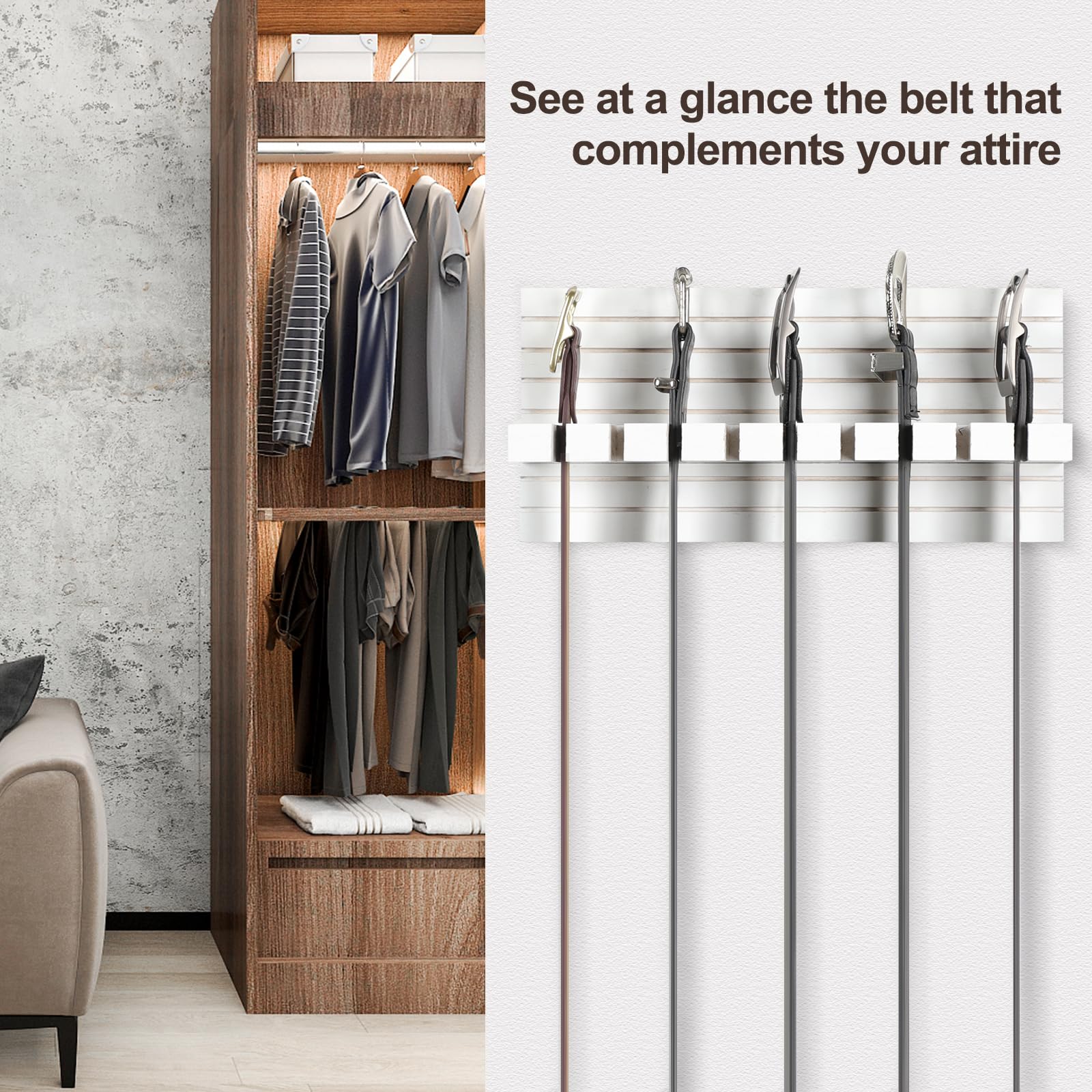 Space-Saving Belt Organizer for Closet - Wall Mount Belt Hanger Holds 9 Belts Securely Without Slipping - Includes Mounting Hardware (11.8”x5.5”x2.5”, White) - Perfect for Bedroom, Closet & Entryway Organization