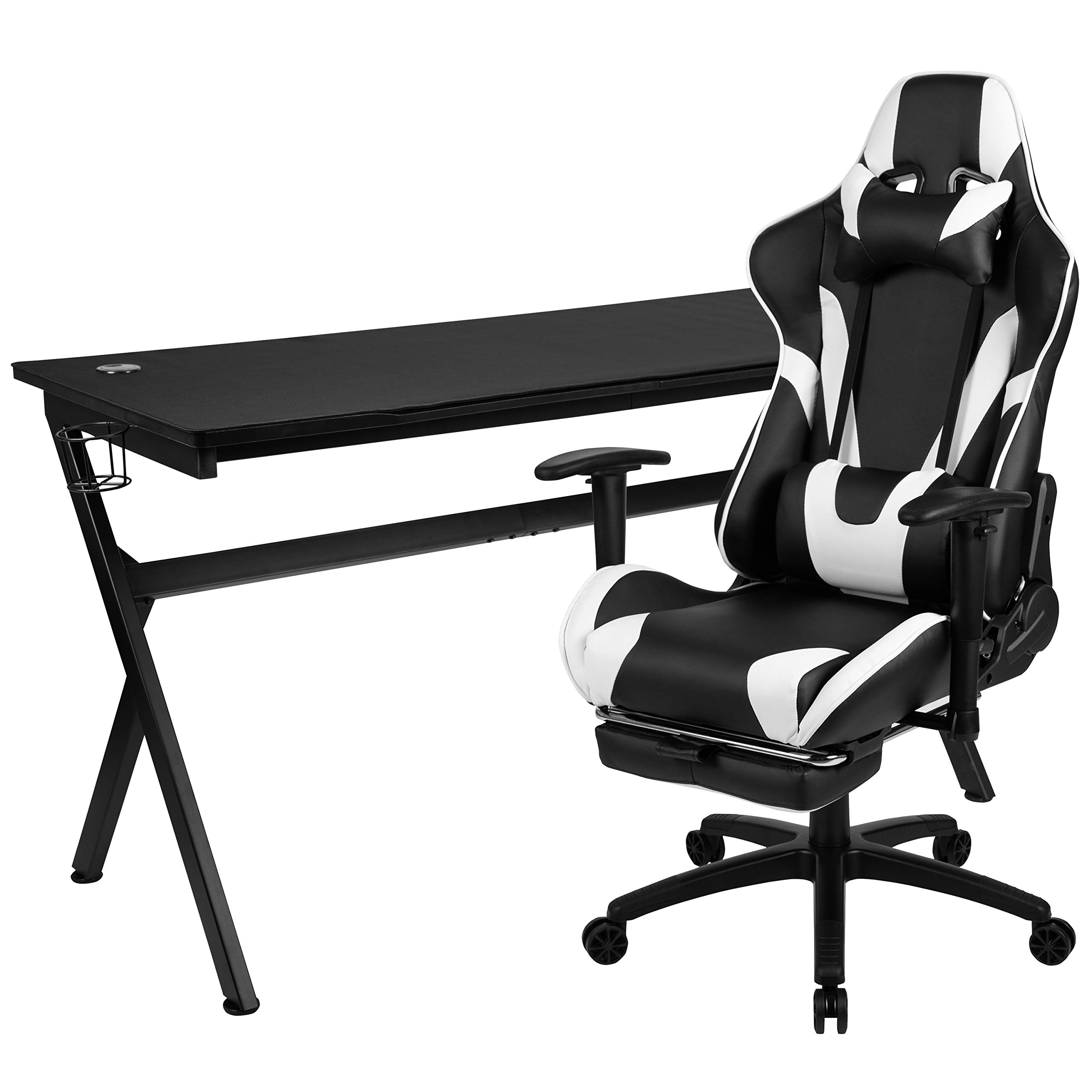 Premium Gaming Desk & Ergonomic Reclining Chair Set with Cup Holder, Headphone Hook, Removable Mouse Pad & Cable Management - Perfect for PC Gaming Setup, Esports & Home Office Workstation
