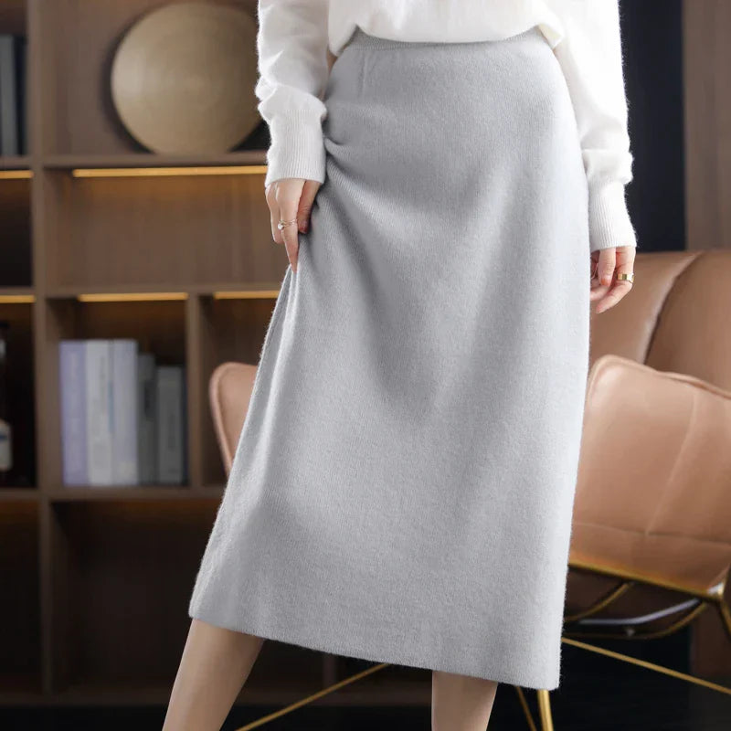 100% Pure Wool Knit Long Skirt for Women - High Waist A-Line Winter Skirt with Cashmere Blend | Korean Style Thick Warm Skirt for Casual Wear, Office & Holiday Outfits