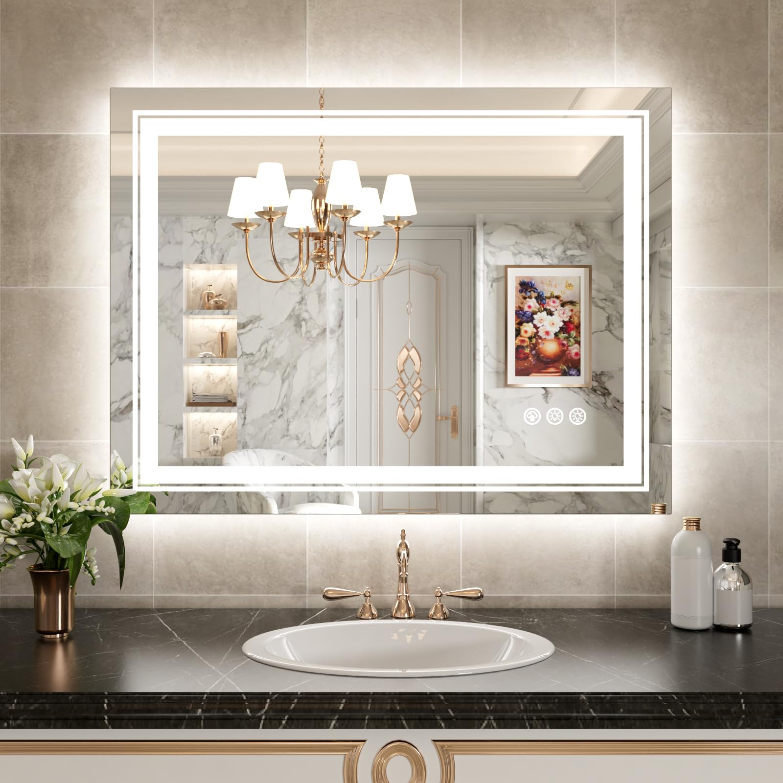 WTTY 40x32 Inch LED Bathroom Mirror with RGB Backlight & Front Light - Dimmable Anti-Fog Vanity Mirror with Memory Function, Shatterproof Design for Modern Bathrooms - Perfect for Makeup, Shaving & Home Decor