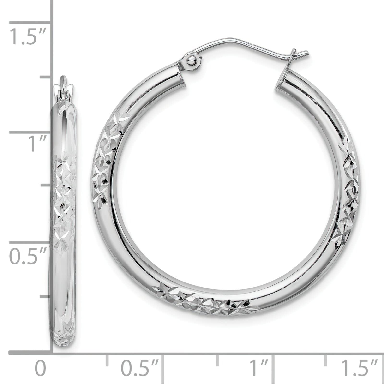 10K White Gold Hollow Tube Hoop Earrings - 30x3mm Cut Design Dainty Jewelry for Women - Perfect for Weddings, Parties & Everyday Wear