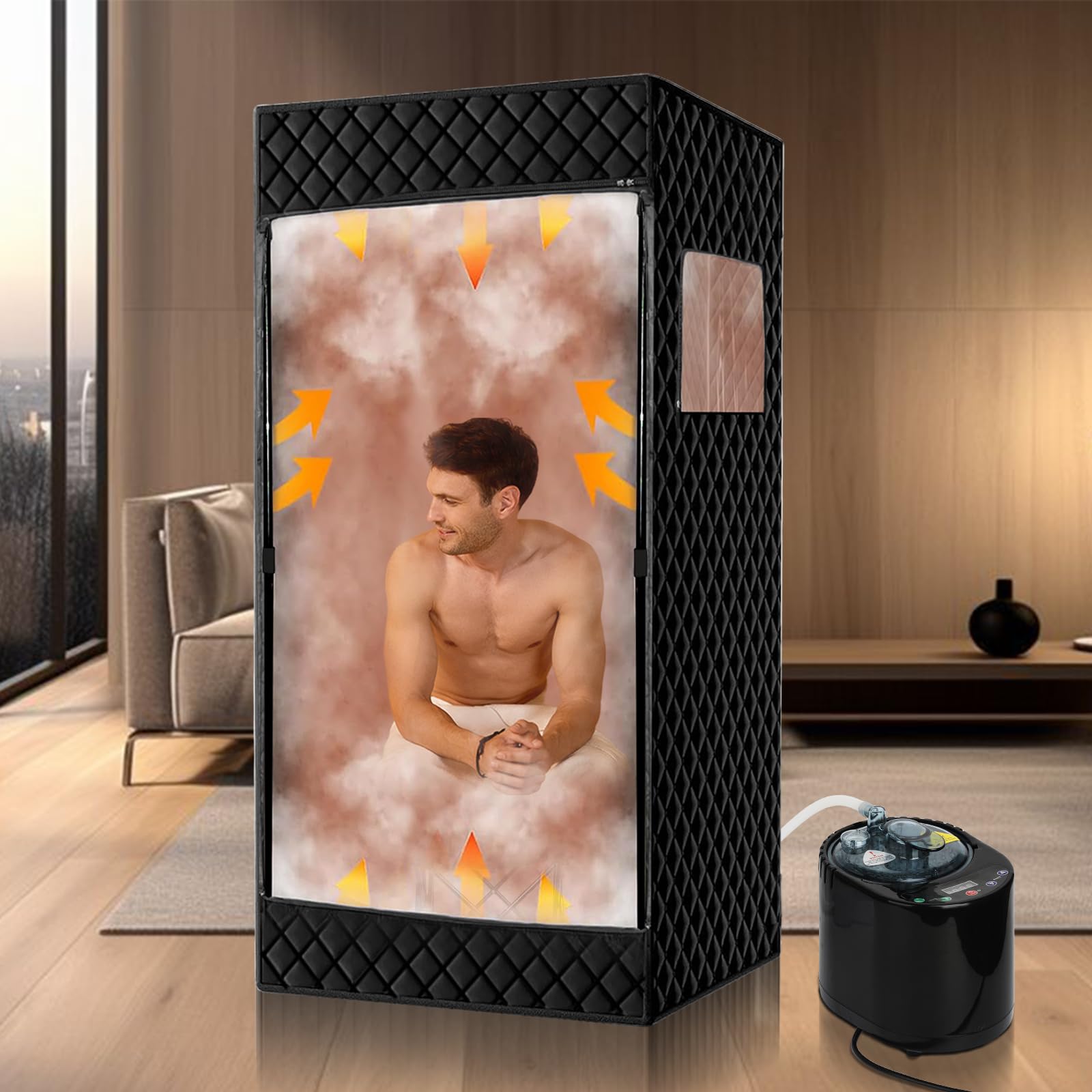 Portable Steam Sauna Tent for Home - 3'x3'x5.9' Full Body Sauna Box with 1500W Steamer, 9 Heat Levels & 99-Minute Timer - Includes Remote Control & Foldable Chair with Storage Pocket - Perfect for Relaxation, Detox & Weight Loss at Home