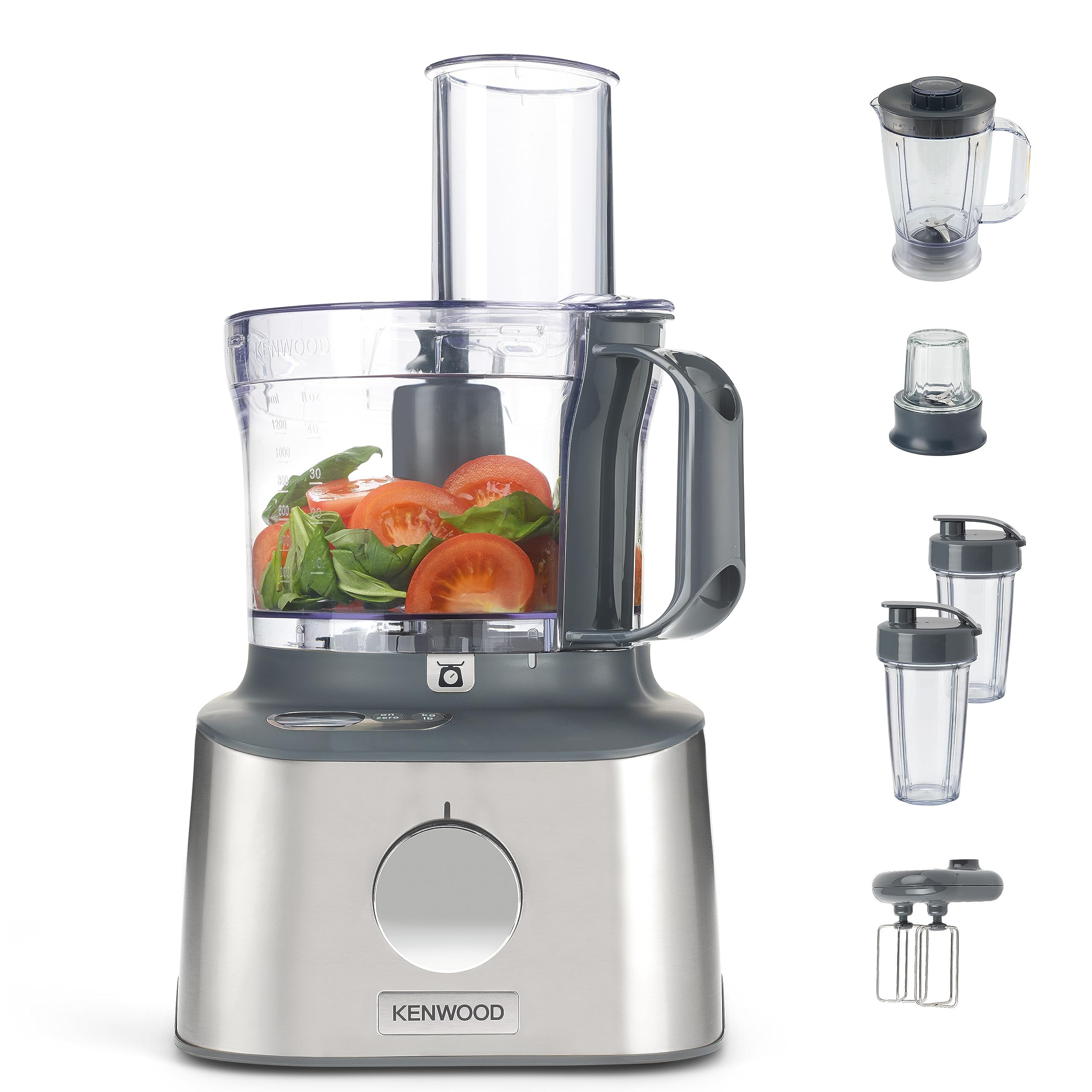 Kenwood Multipro Compact+ FDM312 SS 5-in-1 Food Processor - 800W Stainless Steel 2.1L Capacity with Digital Scale, Jug Blender & Spice Mill - Perfect for Smoothies, Meal Prep & Home Cooking