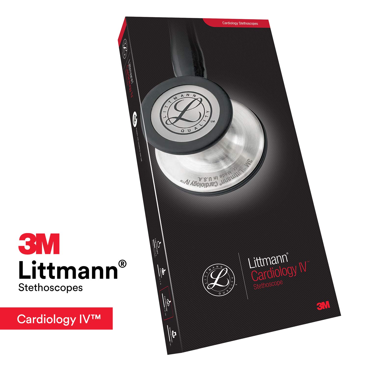 3M Littmann Cardiology IV Diagnostic Stethoscope - 6200 Model with 2X Louder Sound*, Lightweight Design**, Stainless Steel Black Chestpiece, 27