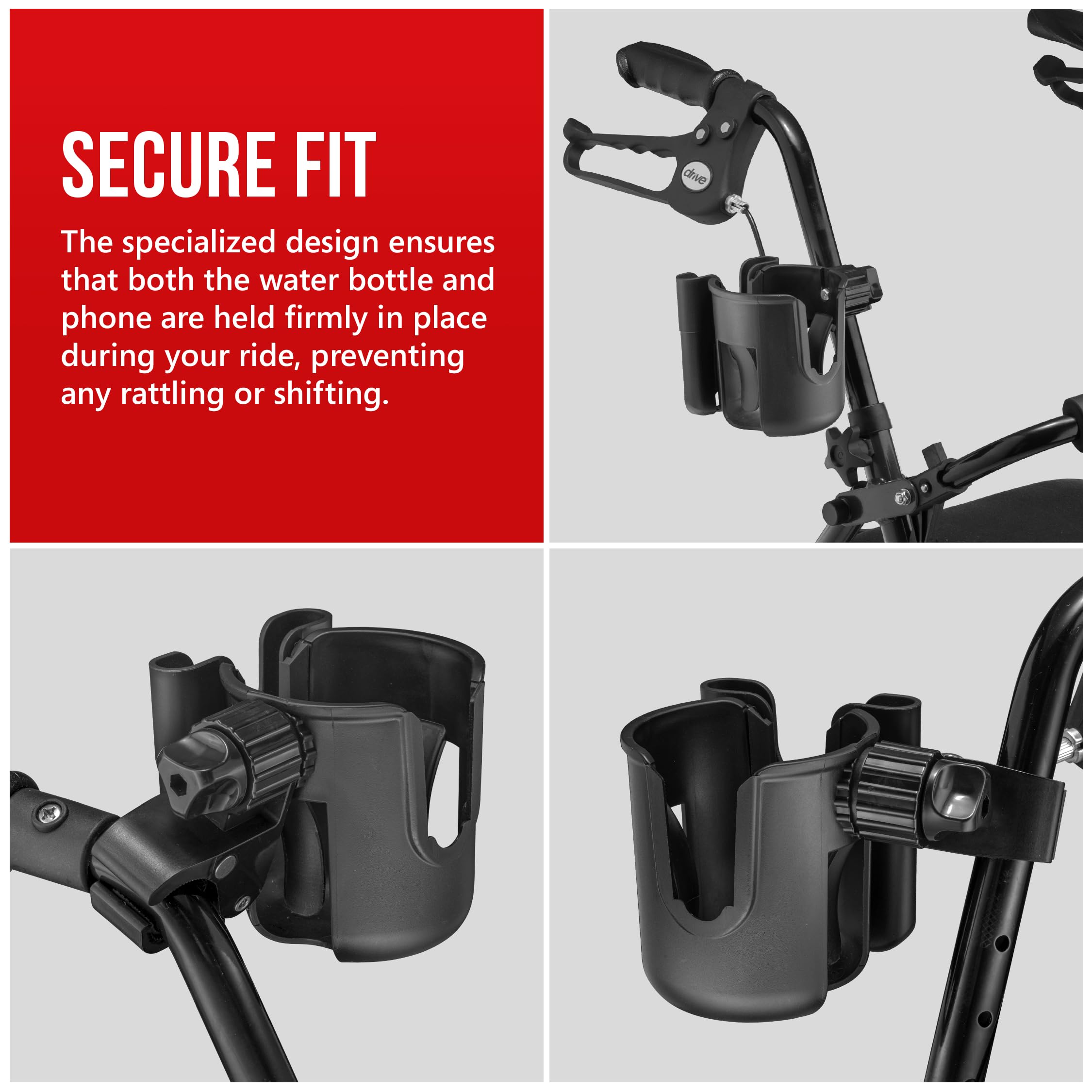 2-in-1 Clamp-On Wheelchair Cup Holder & Phone Mount - Adjustable Drink & Smartphone Caddy for Mobility Scooters & Wheelchairs - Perfect for Outdoor Activities, Travel & Daily Use