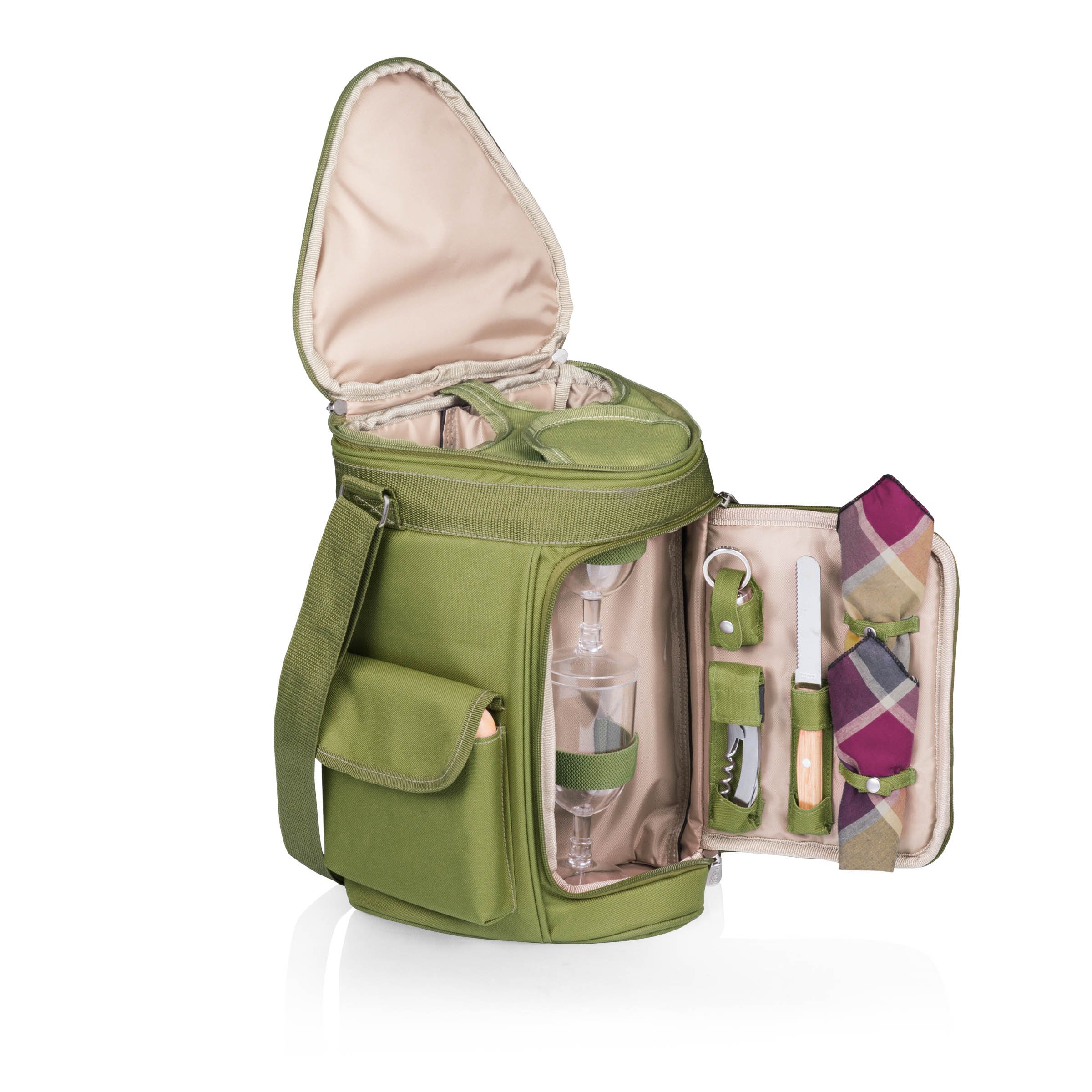 Picnic Time Meritage Insulated Triangular Wine and Cheese Cooler Tote Bag - Olive Green | Perfect for Outdoor Picnics, Beach Trips & Camping | Keeps Beverages & Snacks Fresh