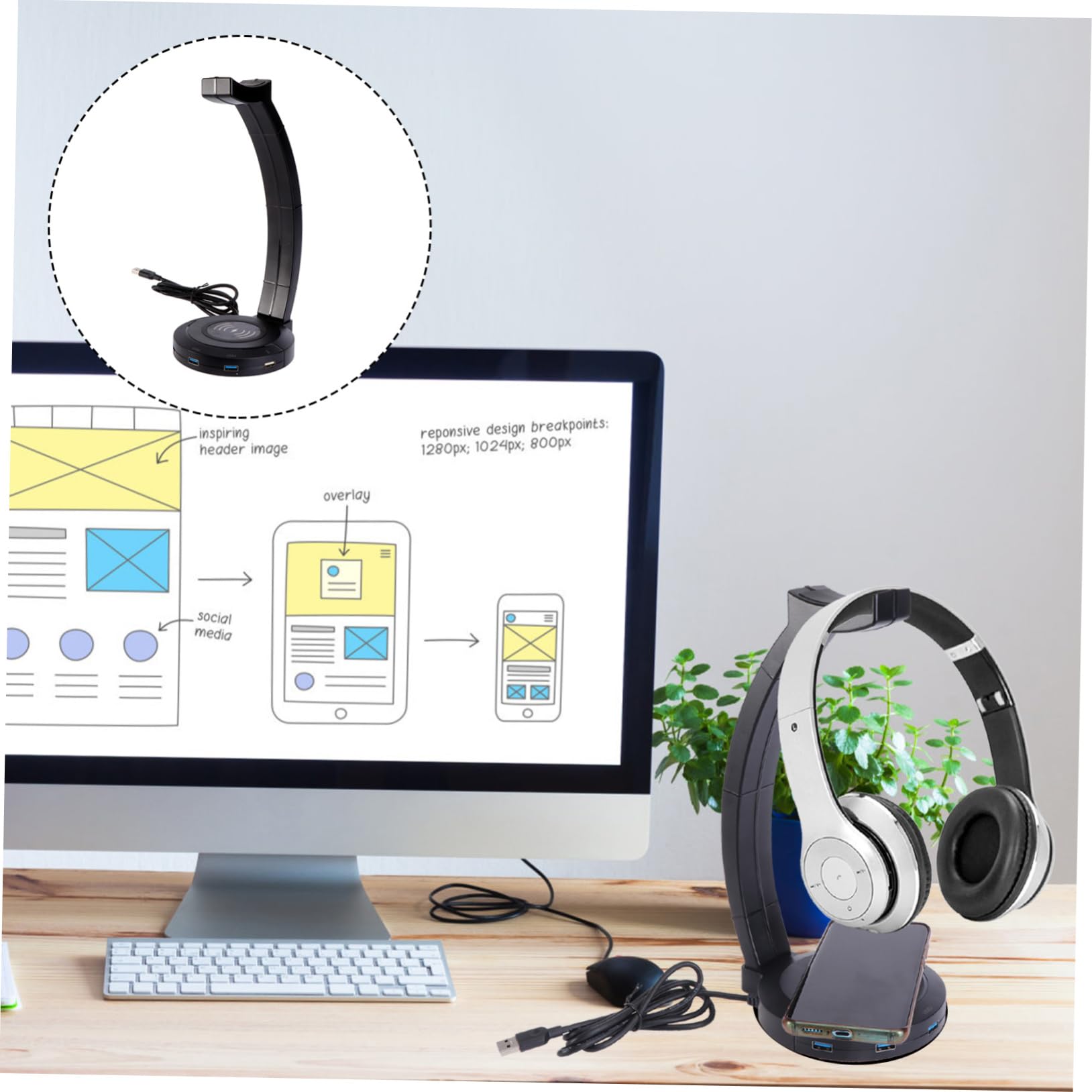 Mikikit 3-Pack Headset Holder - Adjustable Headphone Stand with Hook, Earphone Hanger & Rack for Desk, Office, Gaming Setup - Durable Headset Organizer for Home, Work, or Studio Use