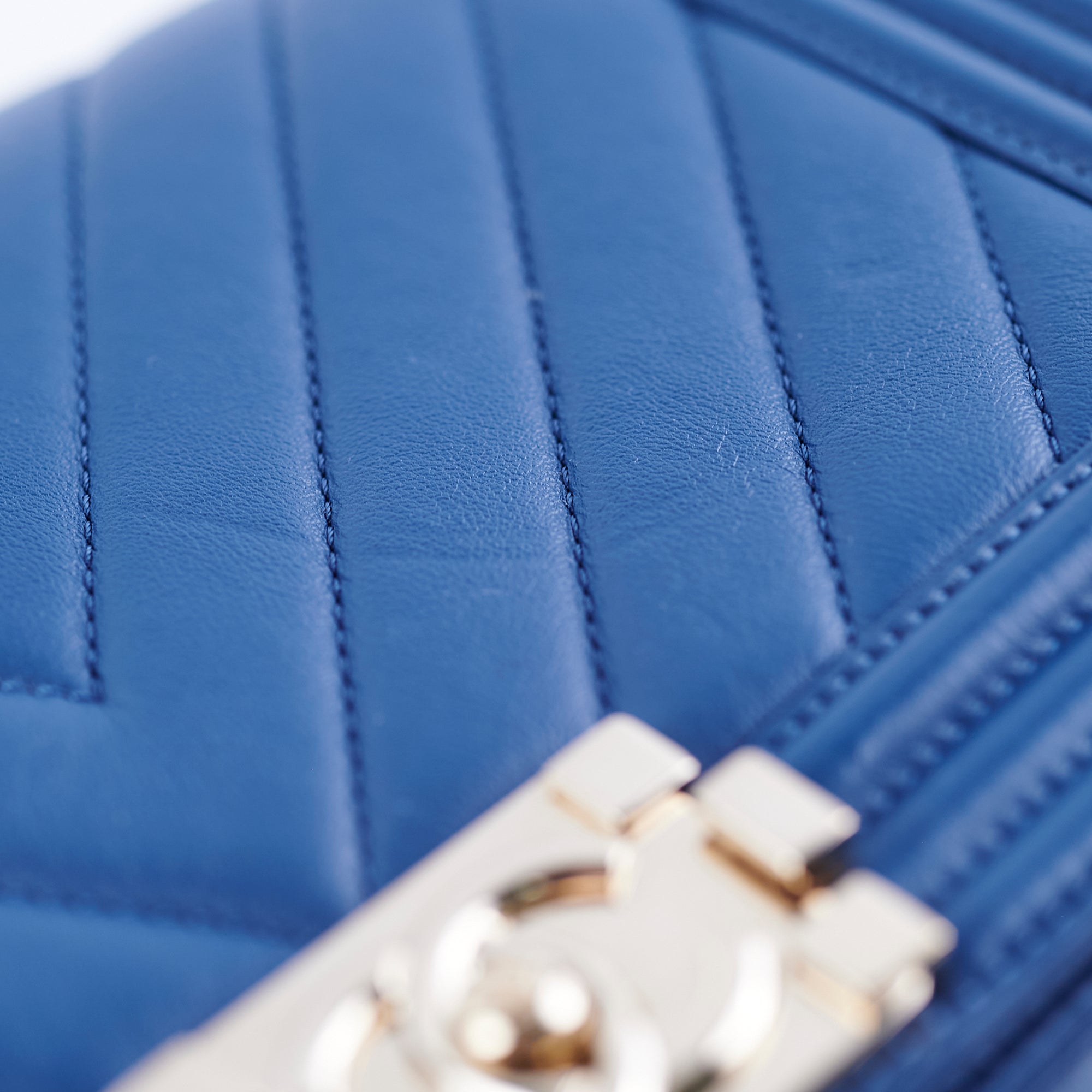 Chanel Old Medium Boy Chevron Lambskin Blue Leather Handbag - Luxury Crossbody Bag for Women, Perfect for Date Night & Special Occasions