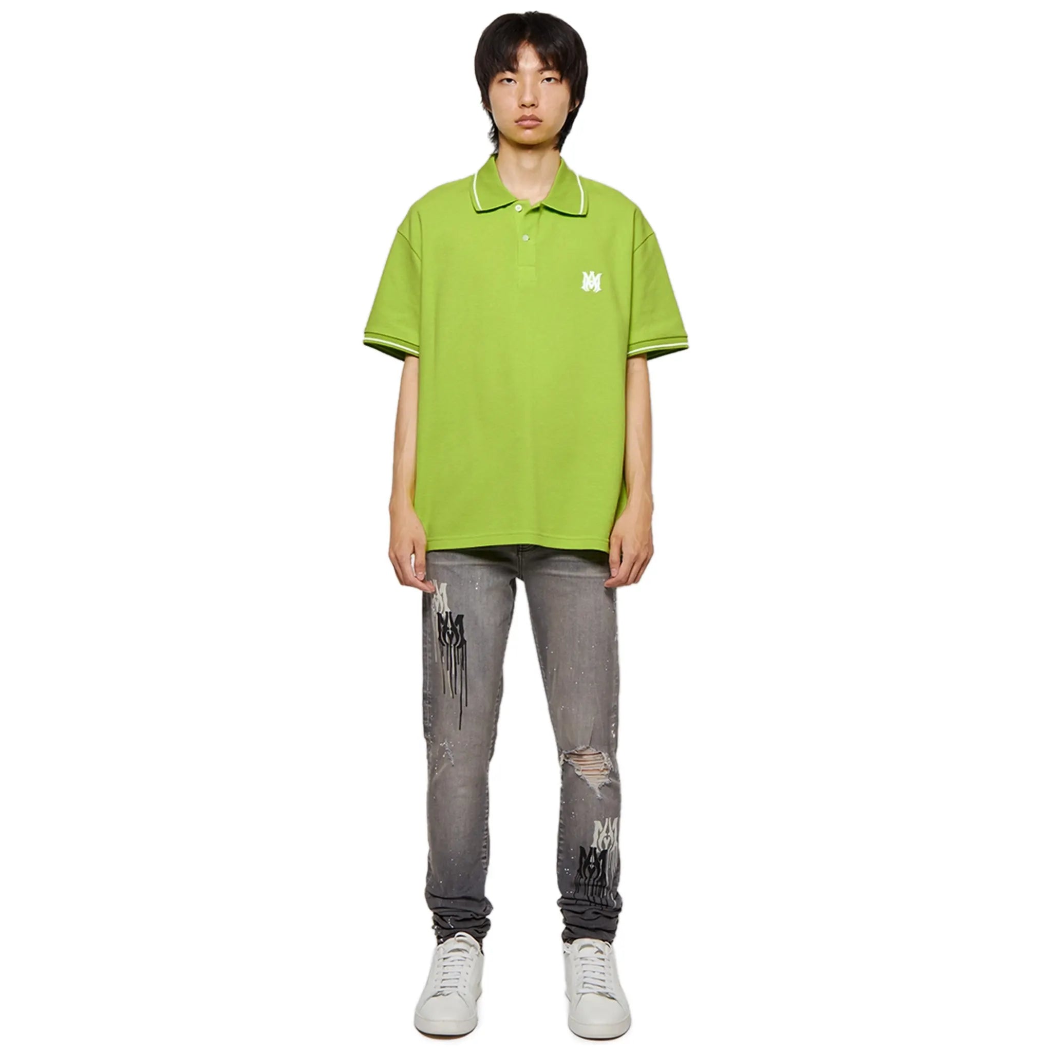 Amiri Solid Green Short Sleeve Polo Shirt for Men - Casual Summer Fashion Top for Golf, Beach & Streetwear Outfits